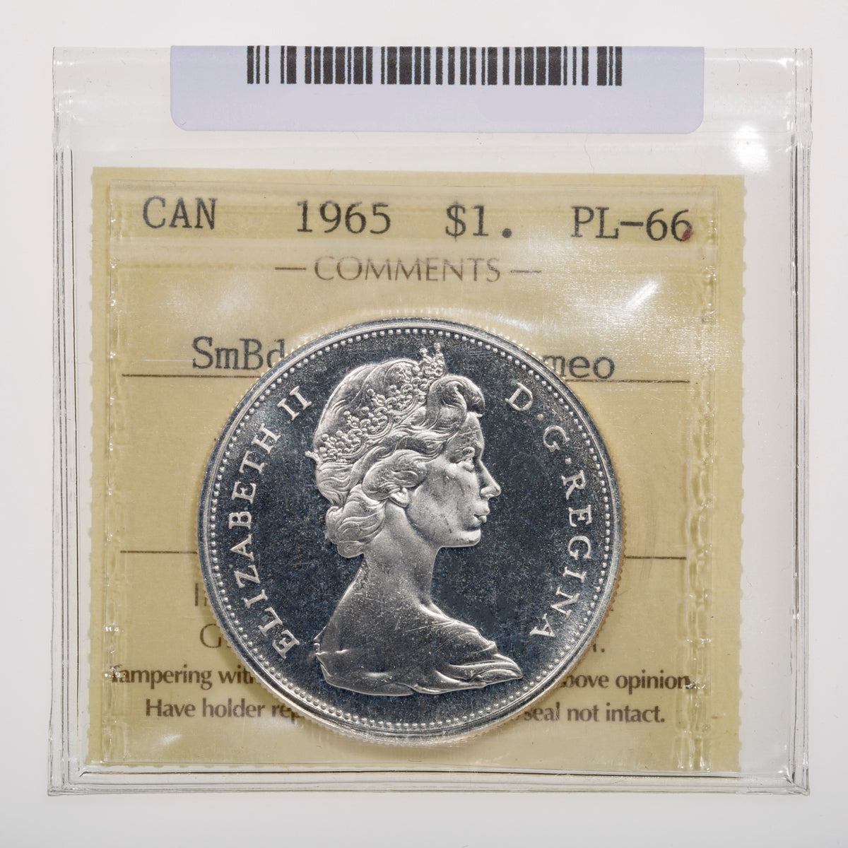 $1 1965 Type 2 Small Beads Blunt 5 ICCS PL-66 Cameo