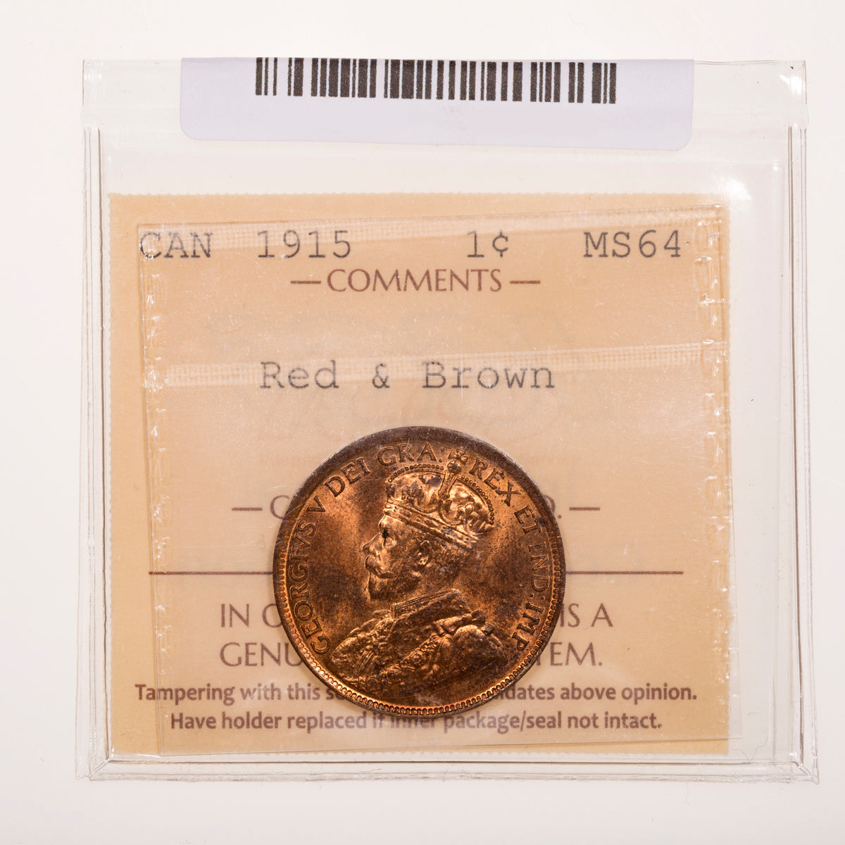 1 Cent 1915 ICCS MS-64 Red & Brown