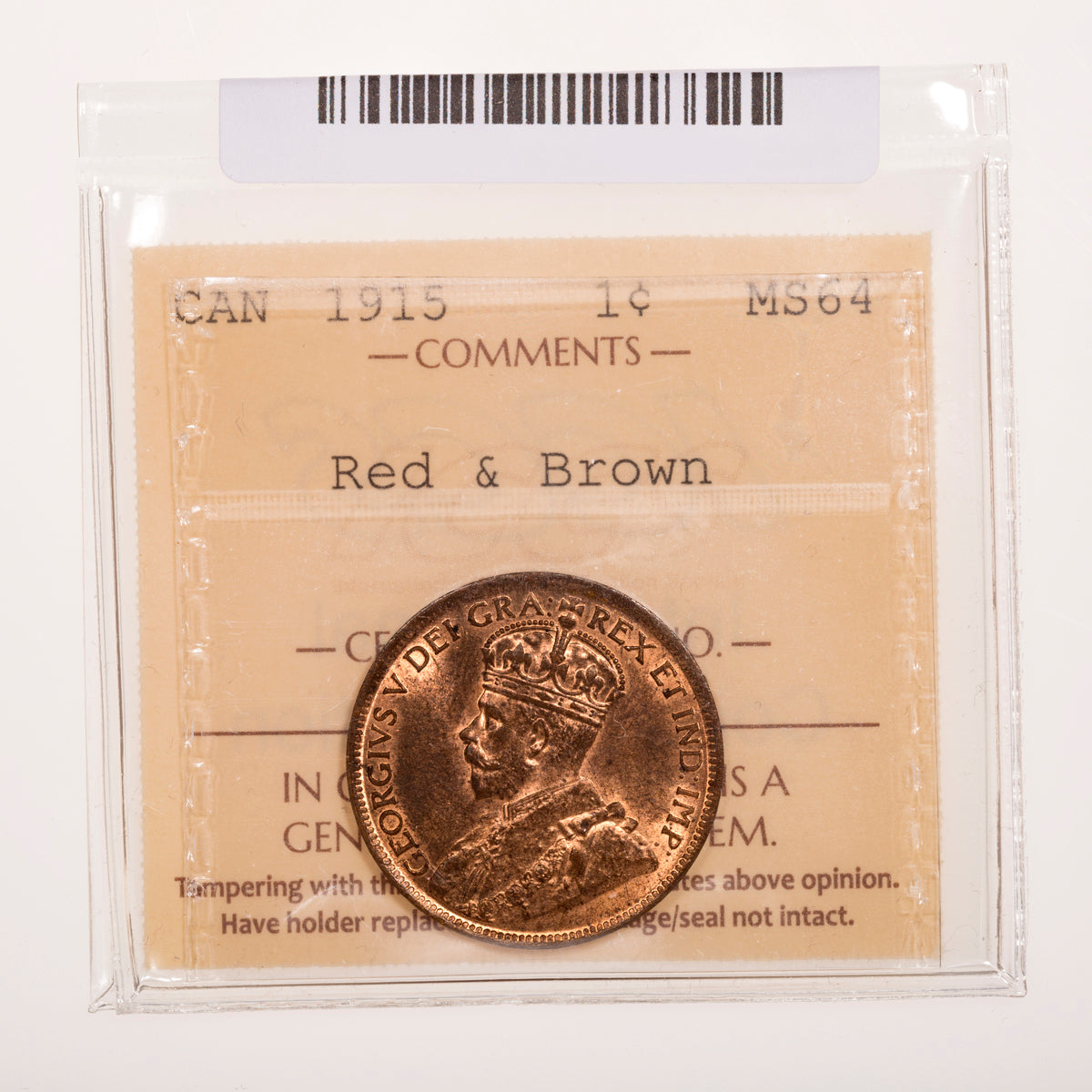 1 Cent 1915 ICCS MS-64 Red & Brown