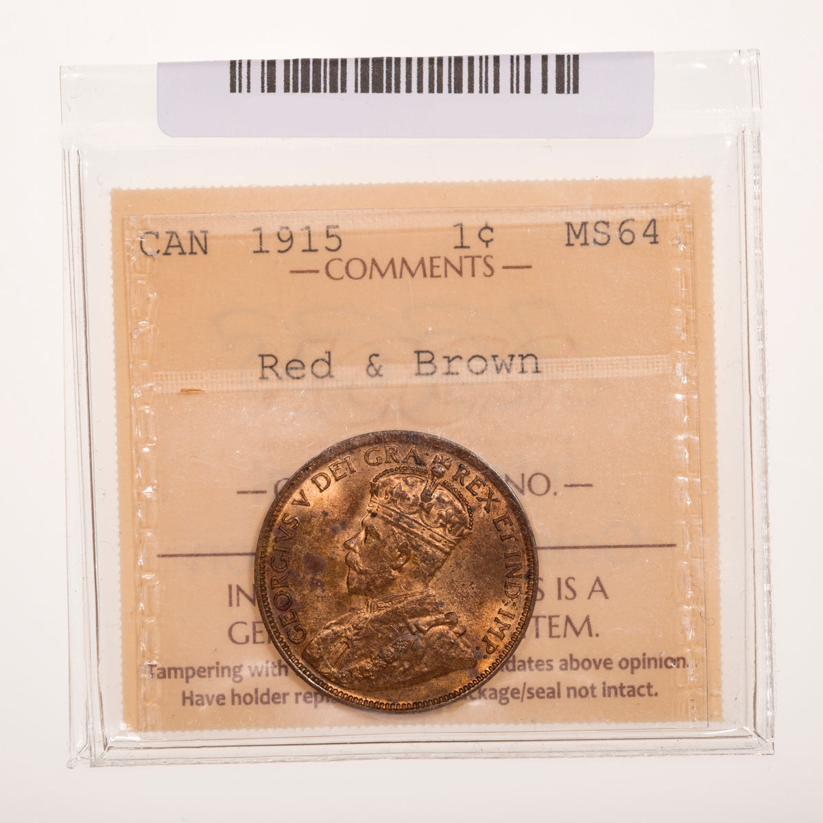 1 Cent 1915 ICCS MS-64 Red & Brown