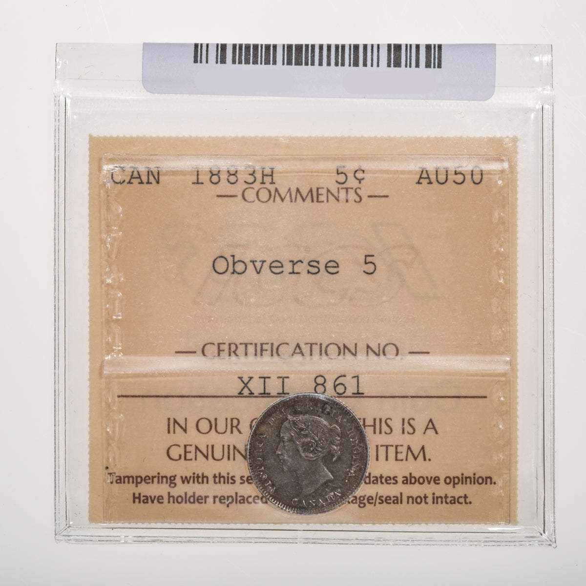 5 Cent 1883H Obverse 5 ICCS AU-50