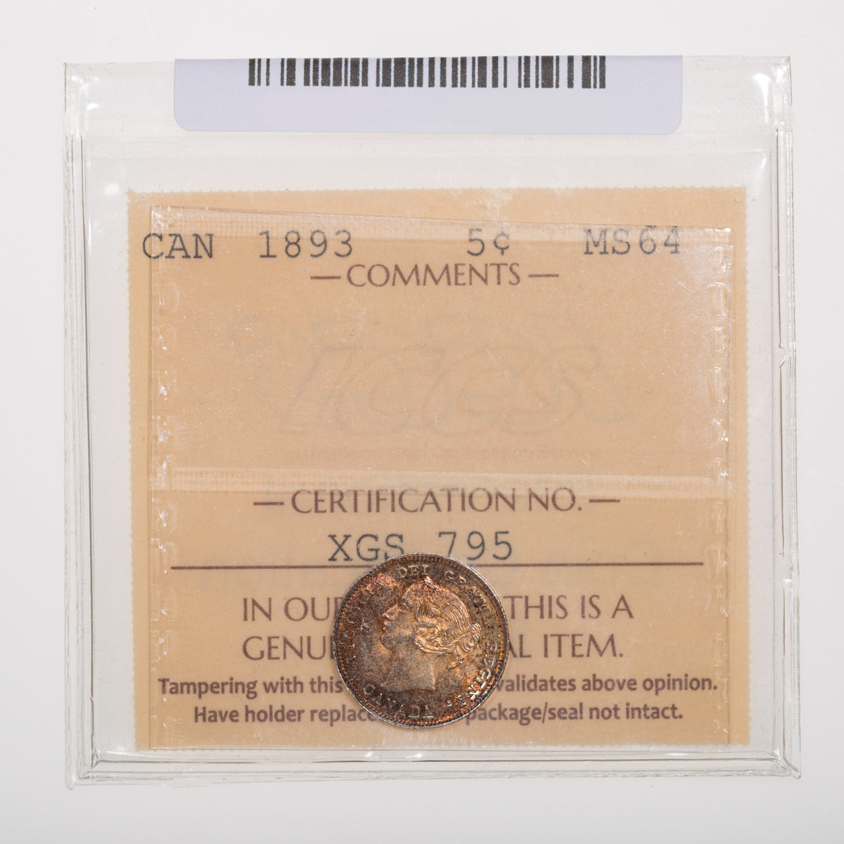 5 Cent 1893 ICCS MS-64