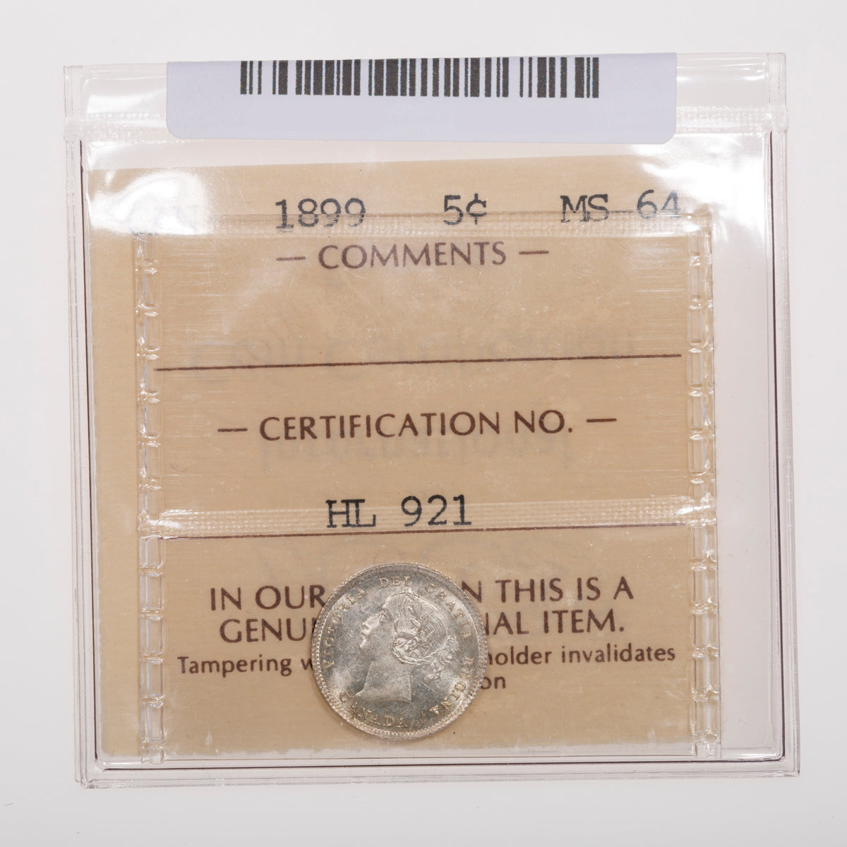 5 Cent 1899 ICCS MS-64