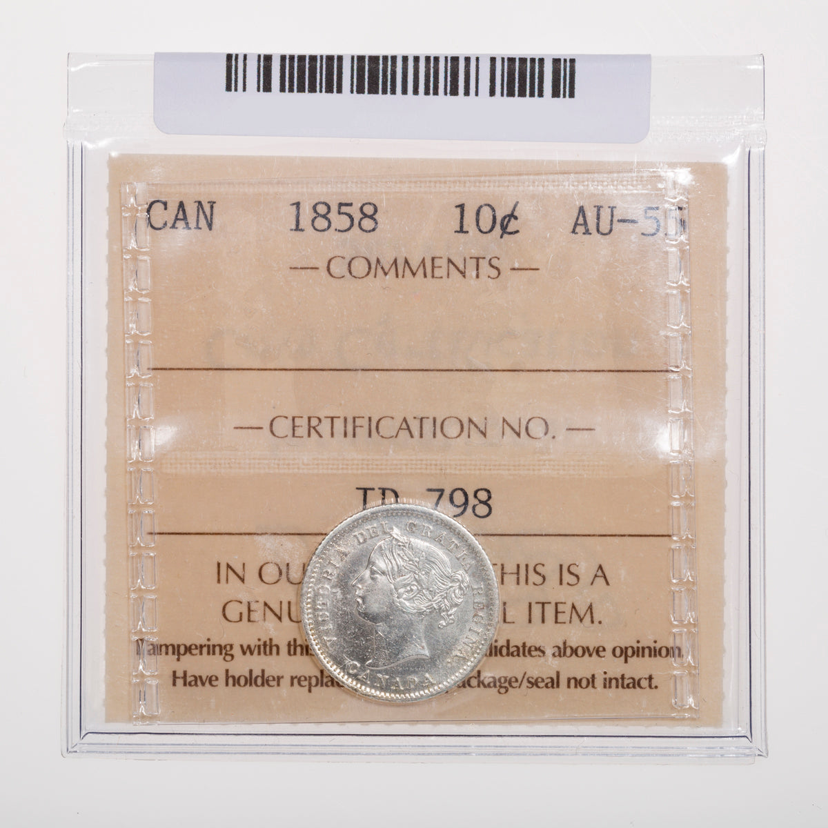 10 Cent 1858 ICCS AU-55