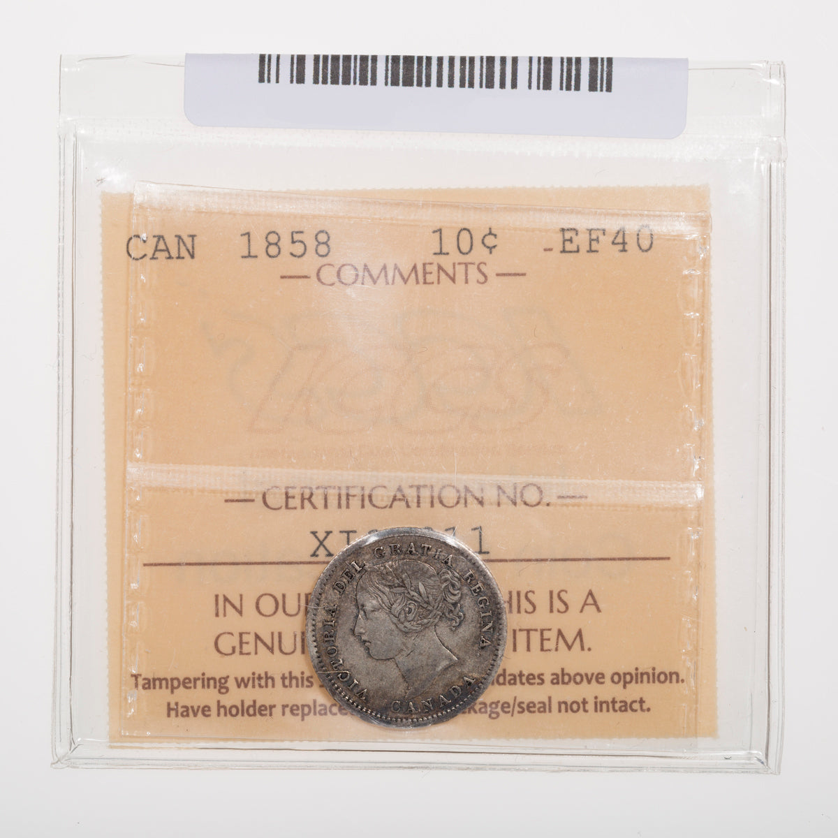 10 Cent 1858 ICCS EF-40