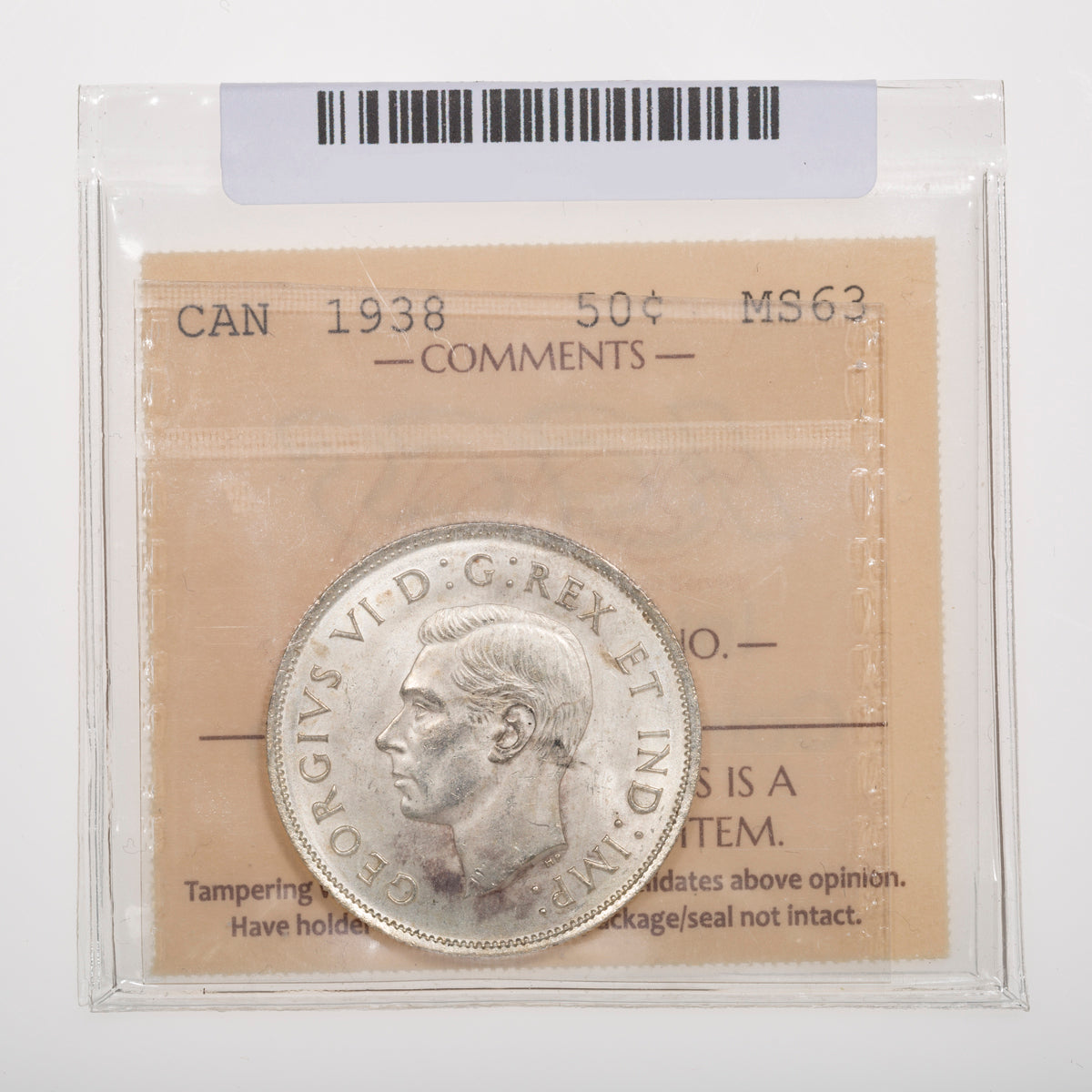 50 Cent 1938 ICCS MS-63