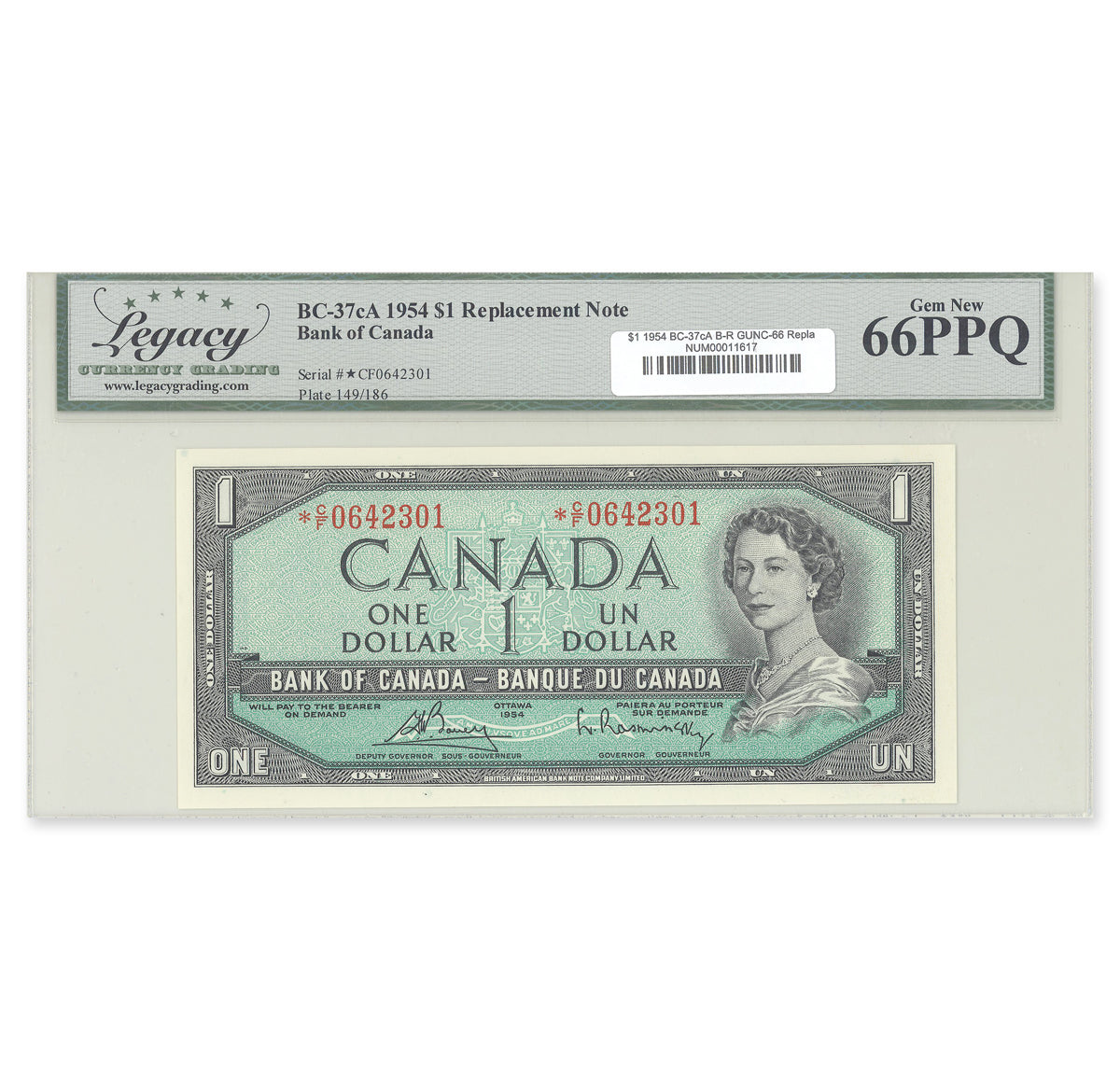 $1 1954 Modified Series BC-37cA Replacement Bouey-Rasminsky Prefix *C/F Legacy GUNC-66 PPQ