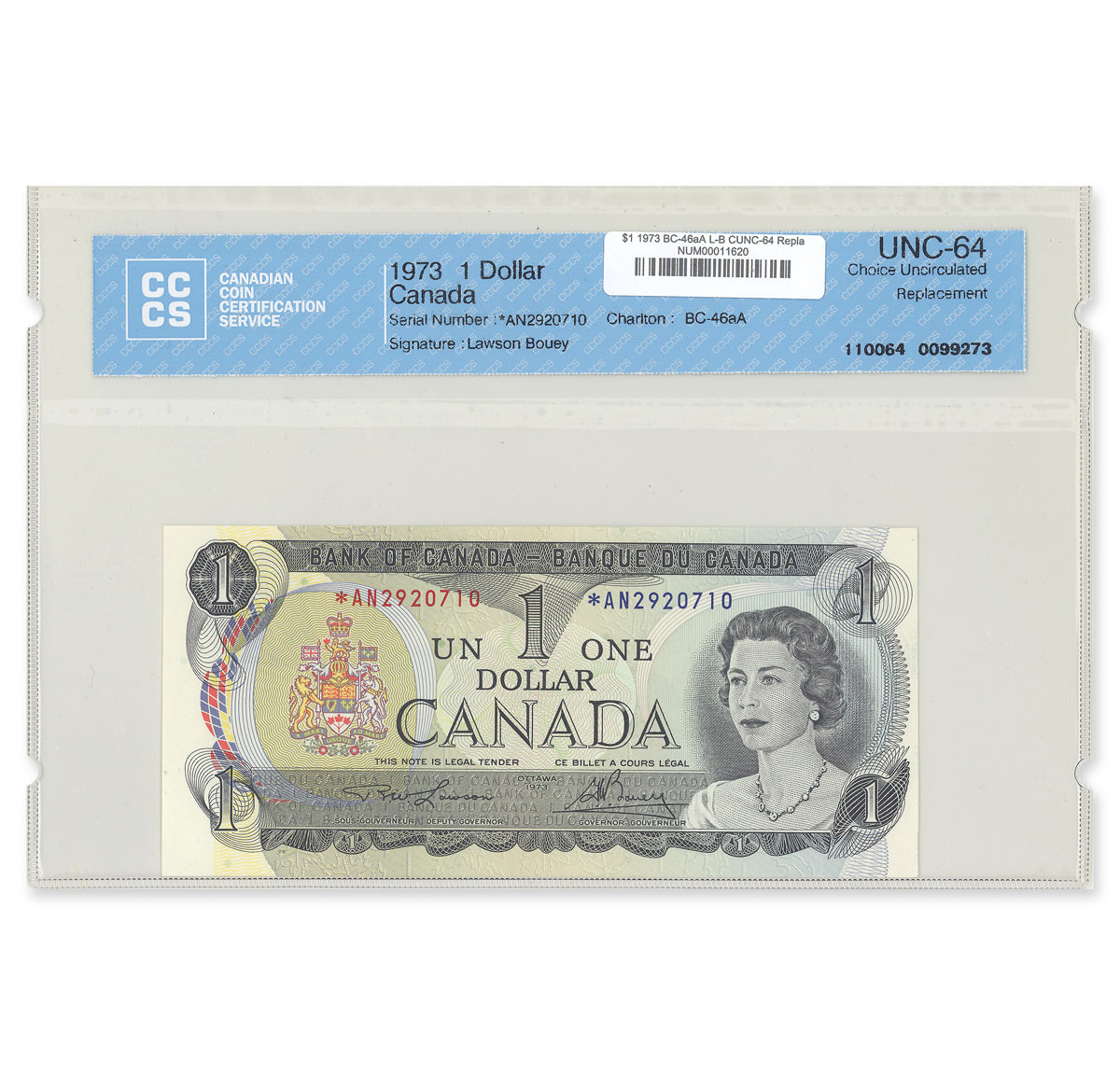 $1 1973 BC-46aA Replacement Lawson-Bouey Prefix *AN CCCS CUNC-64