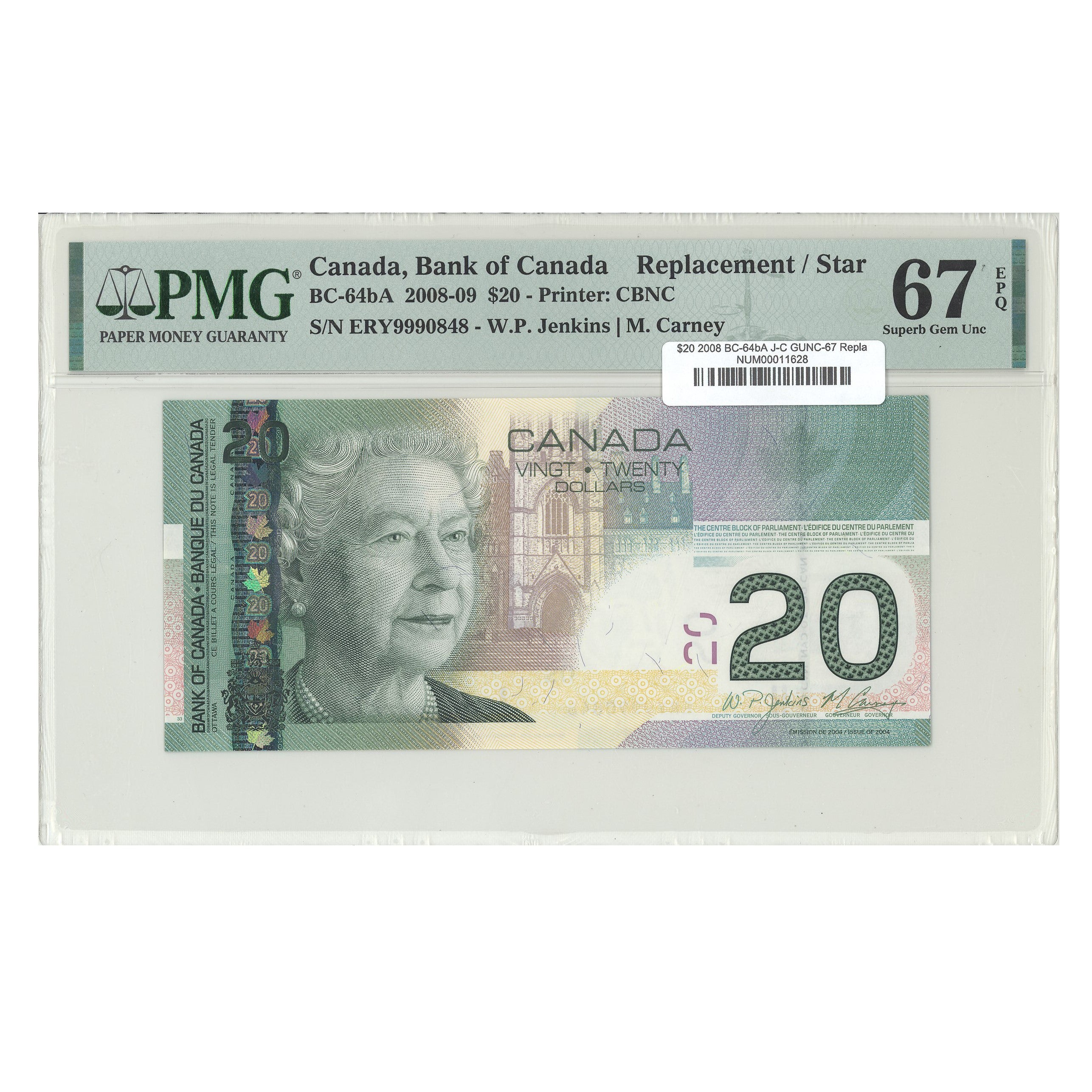 $20 2008 BC-64bA Replacement Jenkins-Carney Prefix ERY PMG GUNC-67 EPQ