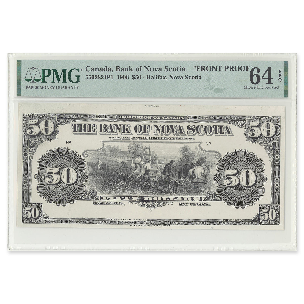$50 1906 550-28-24P1, 550-28-24P2 Proof Paper Money Set Bank of Nova Scotia PMG CUNC-64 EPQ