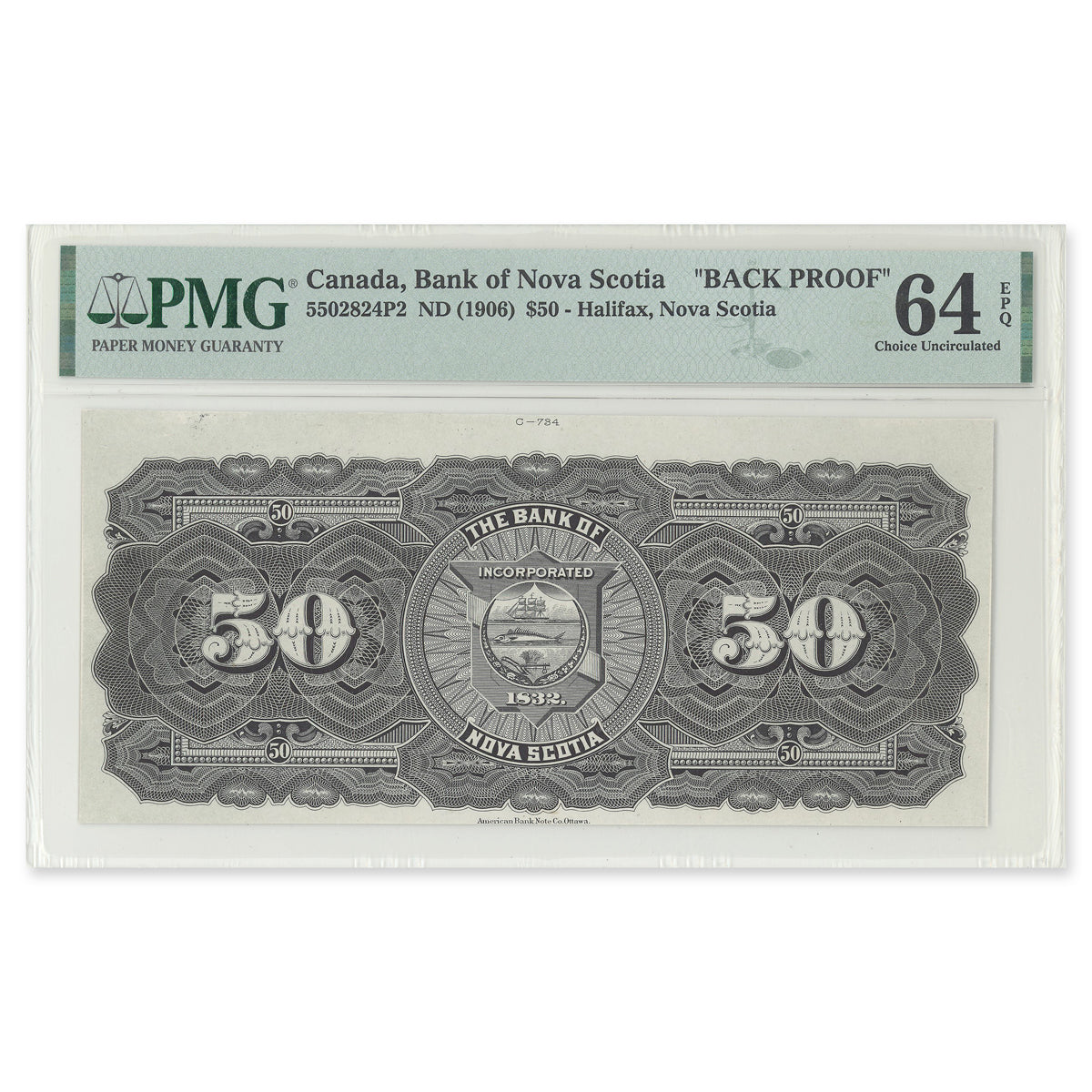 $50 1906 550-28-24P1, 550-28-24P2 Proof Paper Money Set Bank of Nova Scotia PMG CUNC-64 EPQ