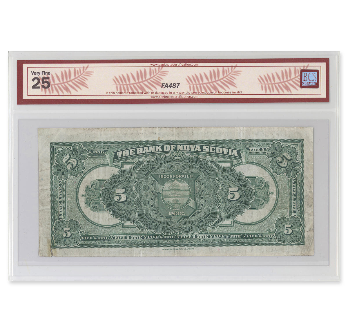 $5 1918 550-30-02 Bank of Nova Scotia Archibald-Richardson BCS VF-25