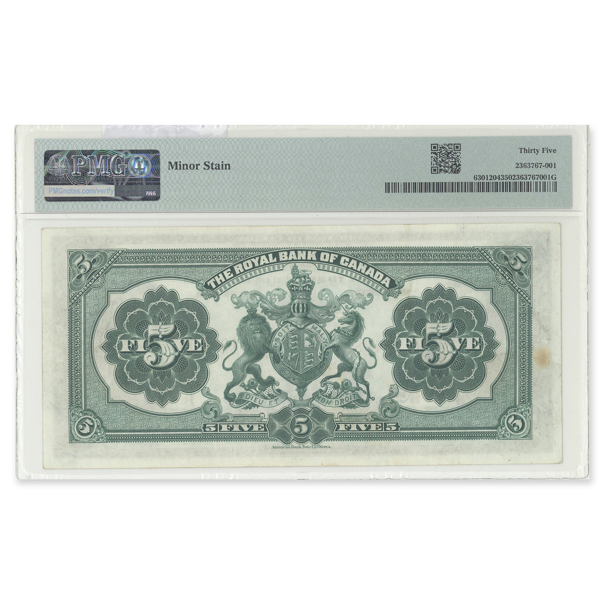 $5 1913 630-12-04 Royal Bank of Canada Neill-Holt PMG VF-35