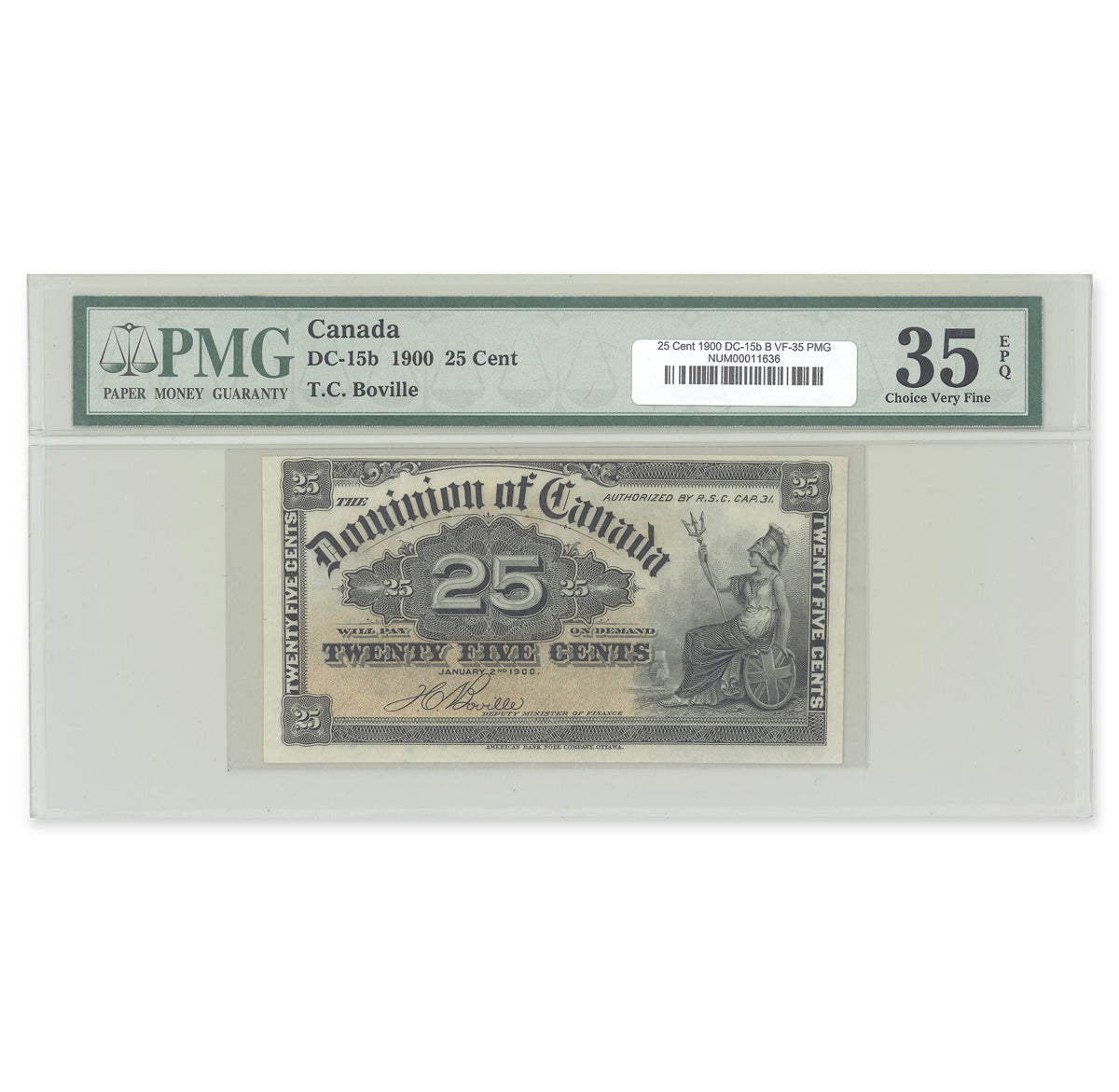 25 Cent 1900 DC-15b Boville PMG VF-35 EPQ
