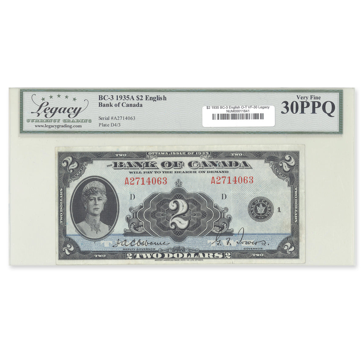 $2 1935 BC-3 English Osborne-Towers Prefix A Legacy VF-30 PPQ