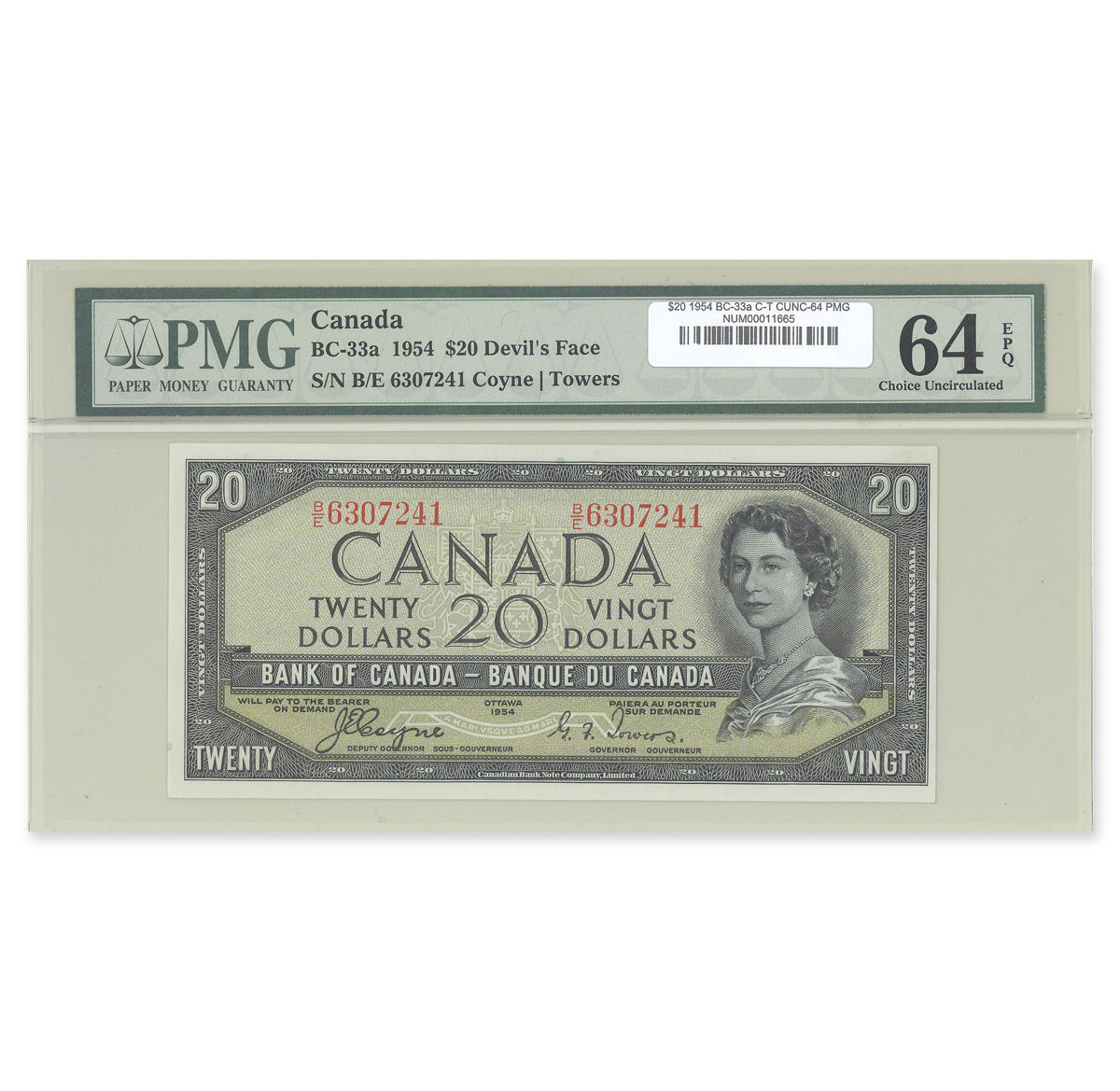 $20 1954 Devil's Face Series BC-33a Coyne-Towers Prefix B/E PMG CUNC-64 EPQ