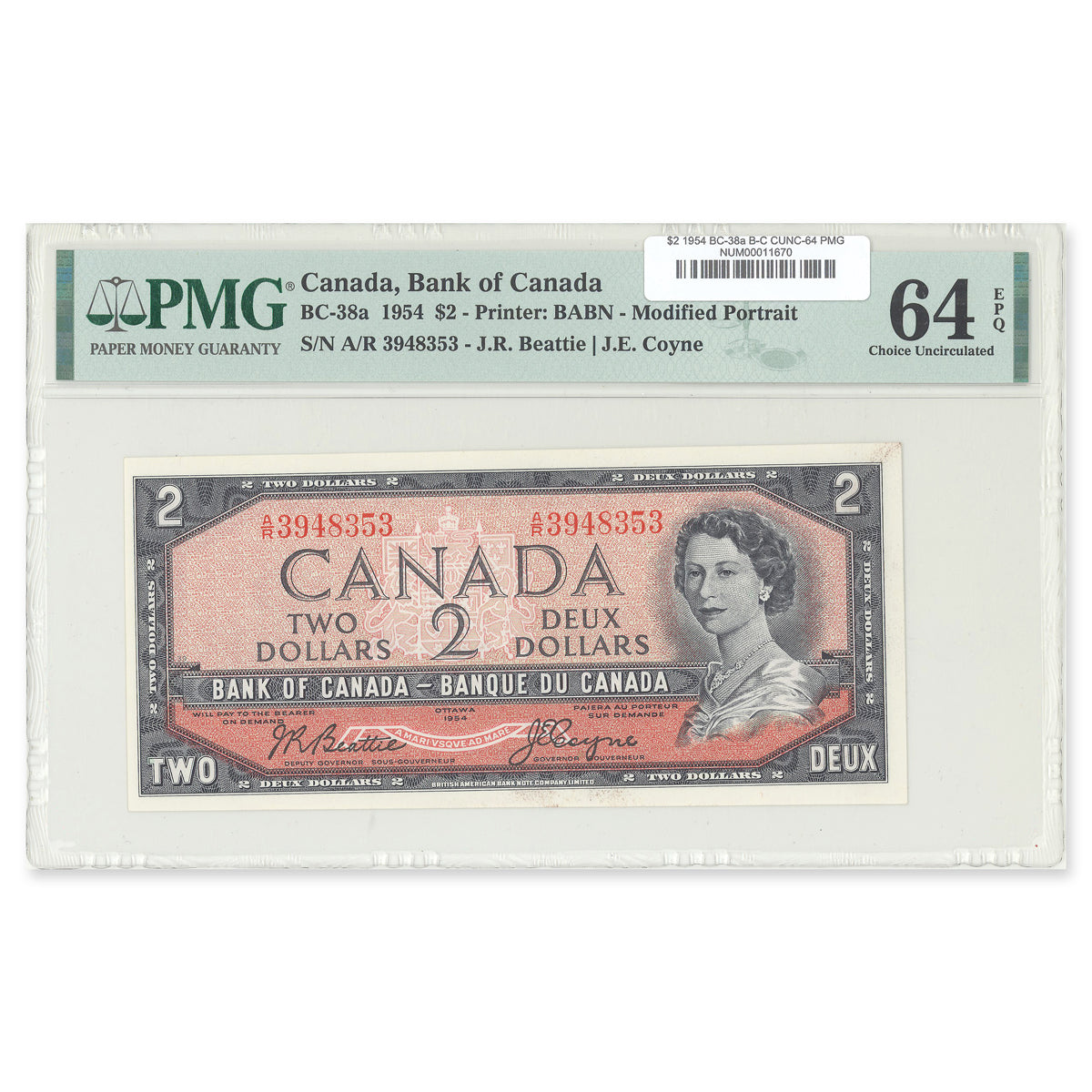 $2 1954 Modified Series BC-38a Beattie-Coyne Prefix A/R PMG CUNC-64 EPQ