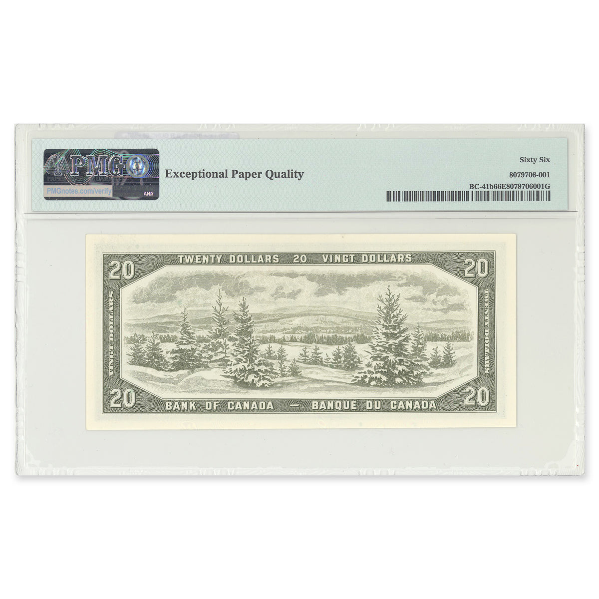 $20 1954 Modified Series BC-41b Beattie-Rasminsky Prefix D/W PMG GUNC-66 EPQ