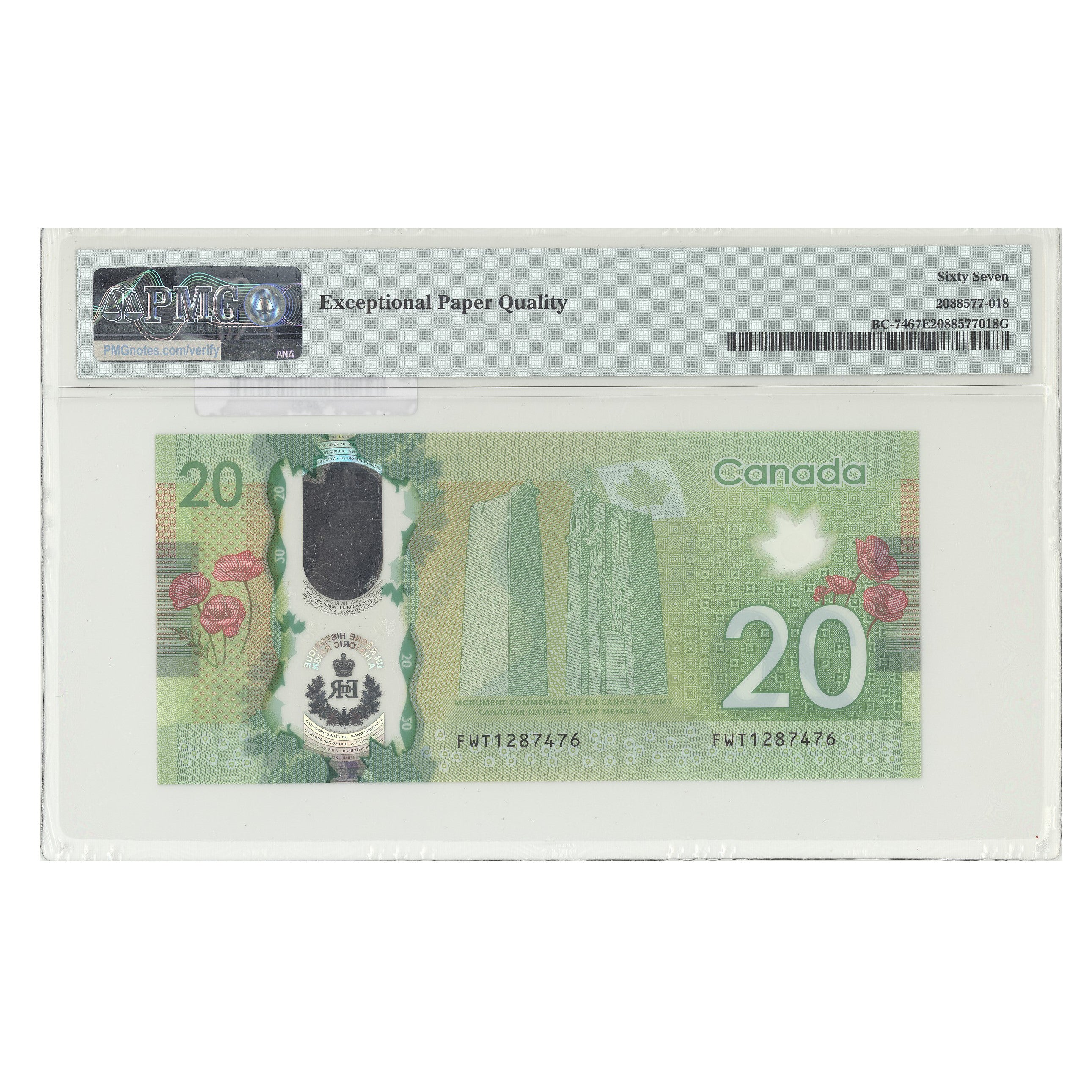 $20 2015 BC-74 Wilkins-Poloz Prefix FWT PMG GUNC-67 EPQ