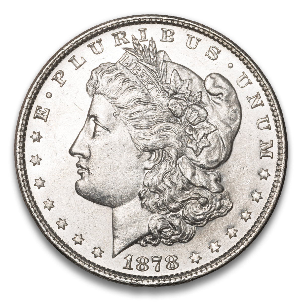 US $1 Morgan 1878 7TF Reverse of 1878 HOT 50 VAM 79 Disconnected Leaf AU-58