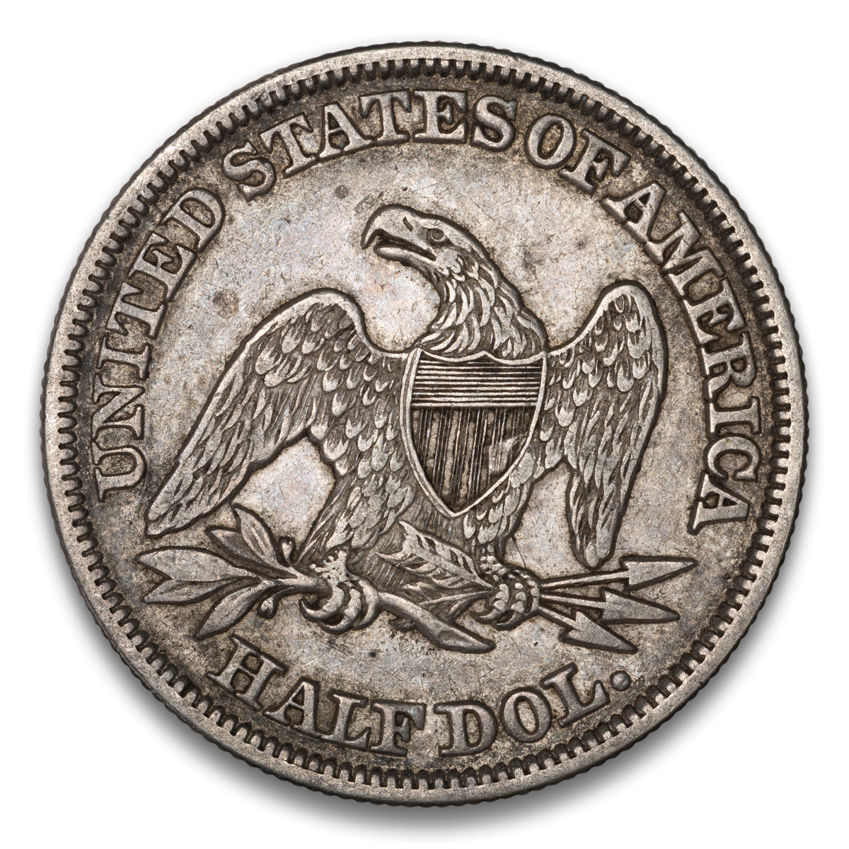 US 50 Cent Seated No Motto 1858 WB-13 Catfish Foot Non-Certified EF-40