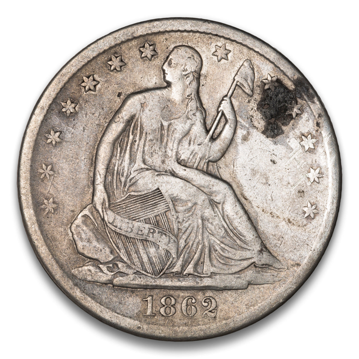 US 50 Cent Seated No Motto 1862S WB-4 Bearded Liberty Non-Certified VF-20
