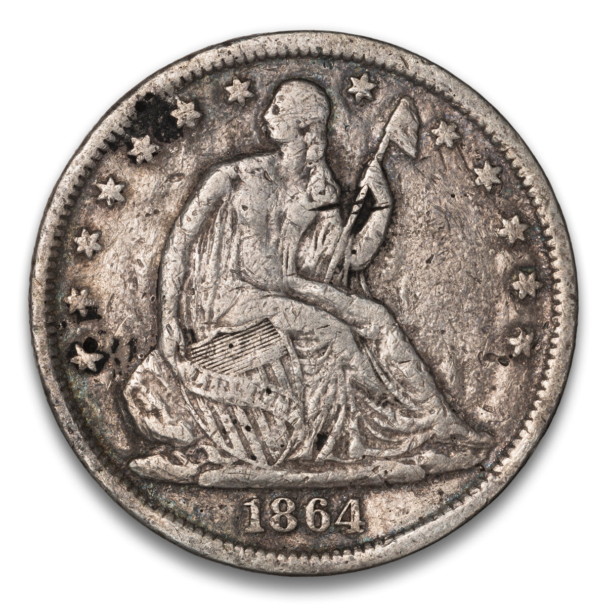 US 50 Cent Seated No Motto 1864S WB-4 Small Wide Broken S Non-Certified F-15