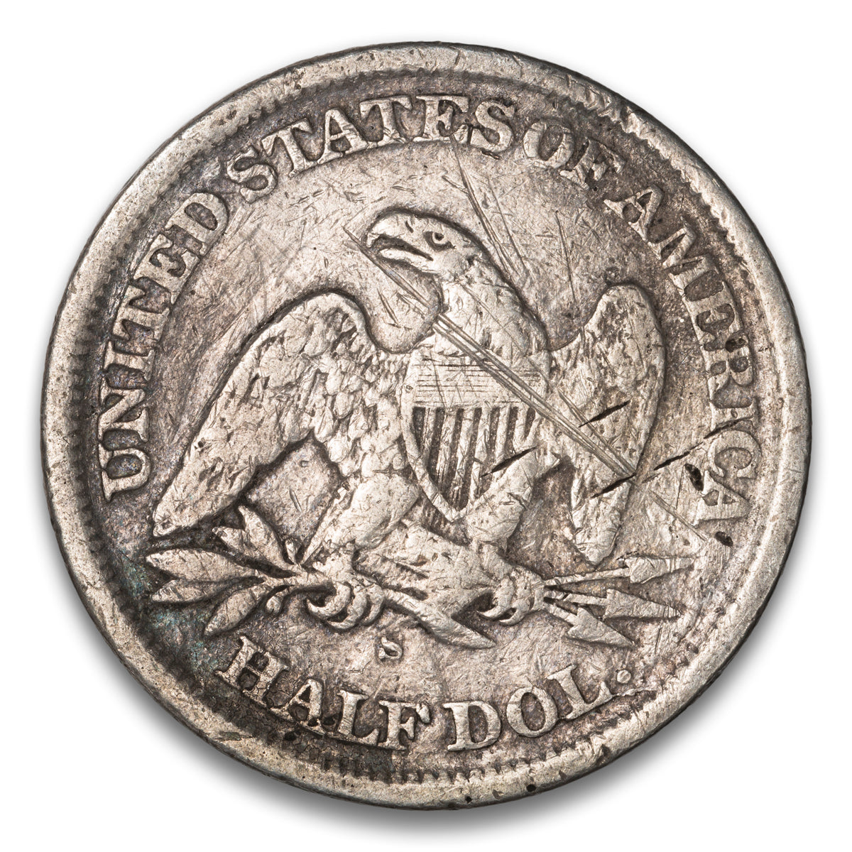US 50 Cent Seated No Motto 1864S WB-4 Small Wide Broken S Non-Certified F-15