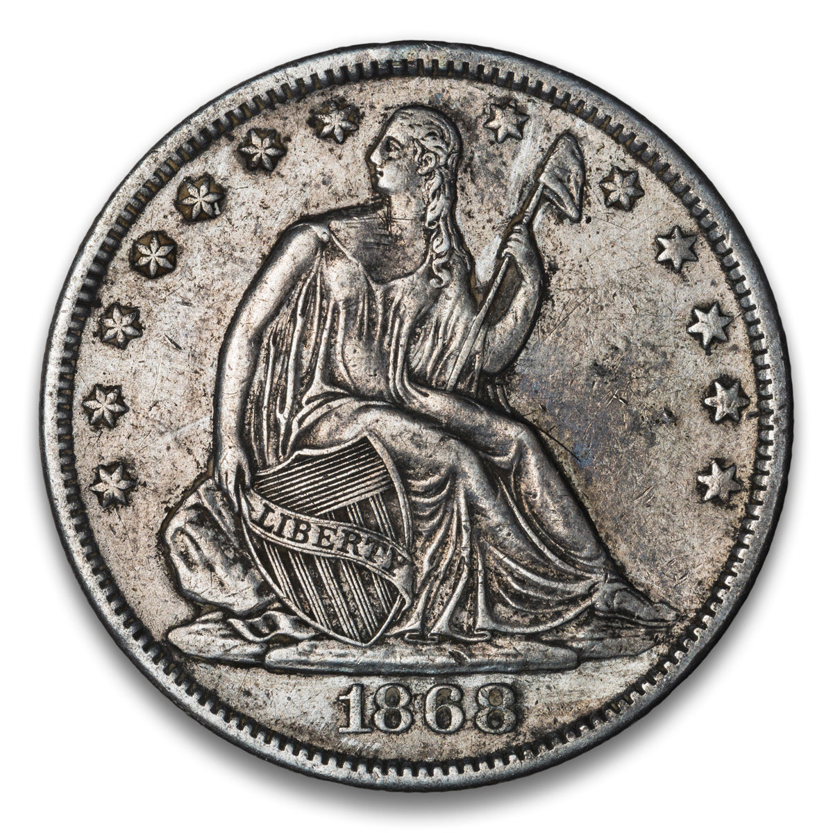 US 50 Cent Seated With Motto 1868S WB-8 High Date Non-Certified EF-40