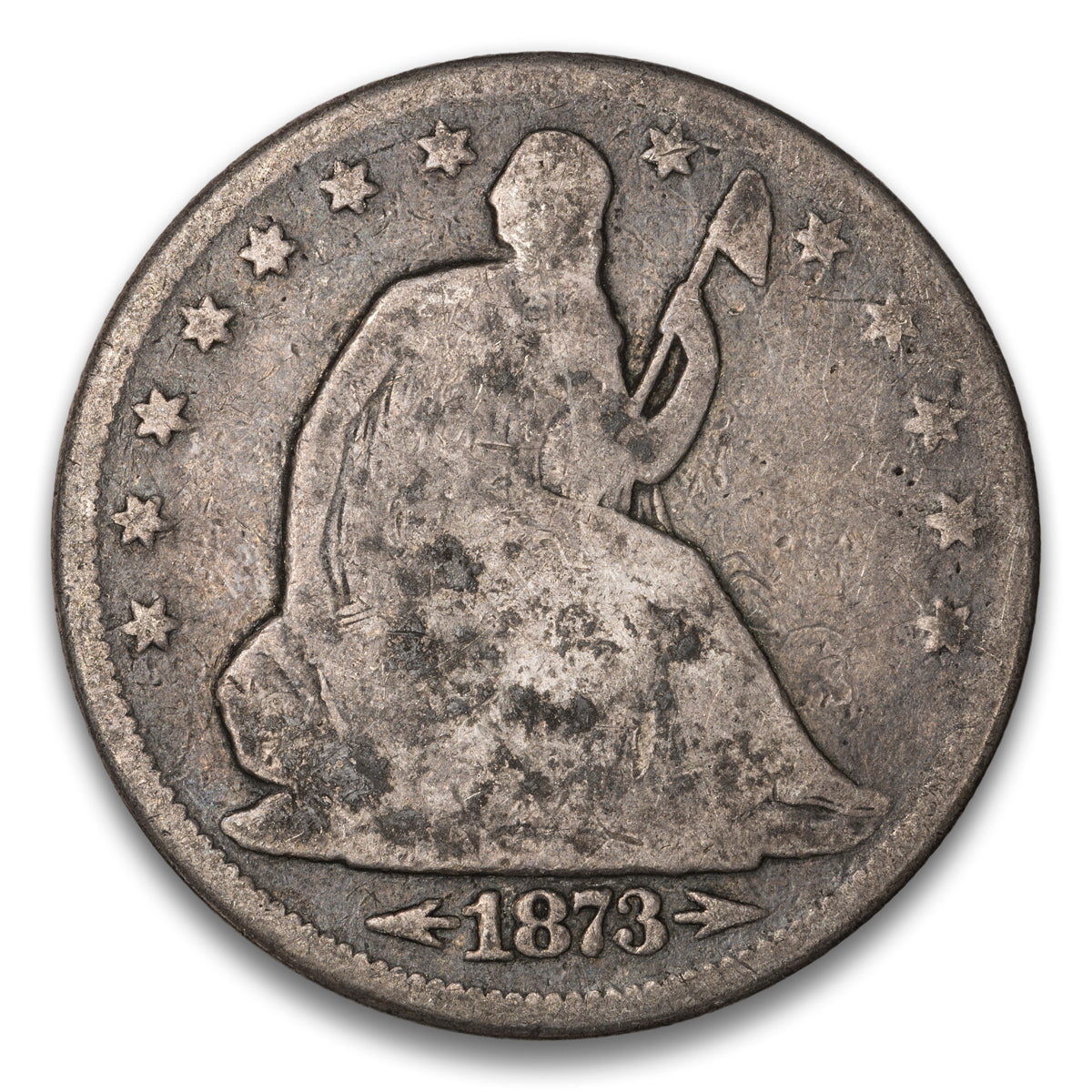 US 50 Cent Seated With Motto, Arrows 1873CC Arrows WB-7 Large CC Repunched 1 Non-Certified G-6