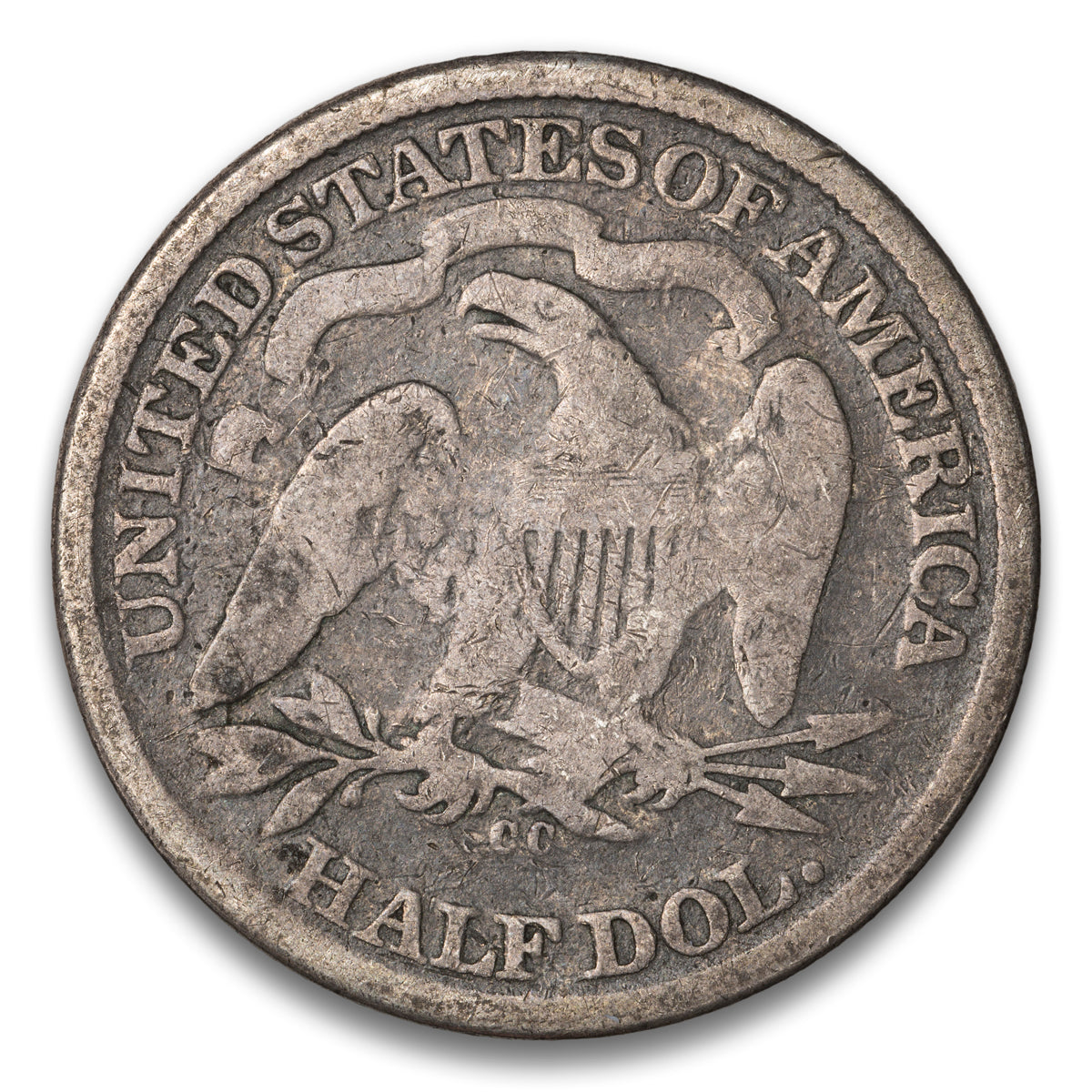 US 50 Cent Seated With Motto, Arrows 1873CC Arrows WB-7 Large CC Repunched 1 Non-Certified G-6