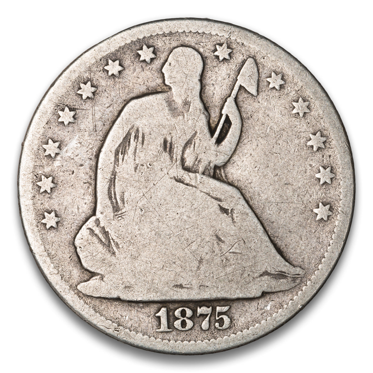 US 50 Cent Seated With Motto 1875S WB-8 Very Small S Non-Certified G-4