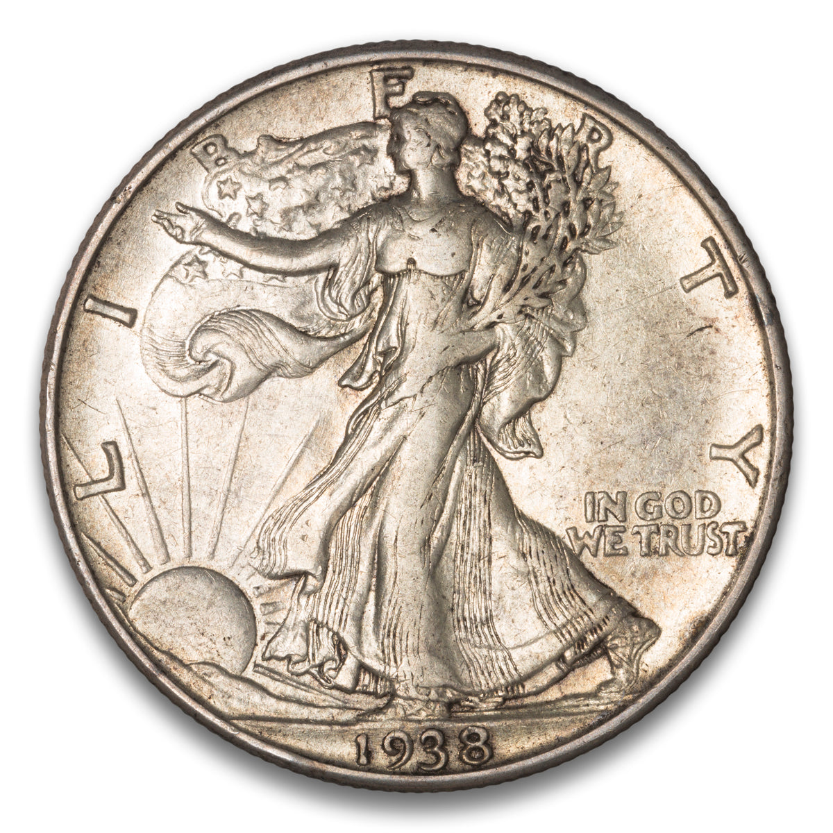 US 50 Cent Walking 1938D AU-50