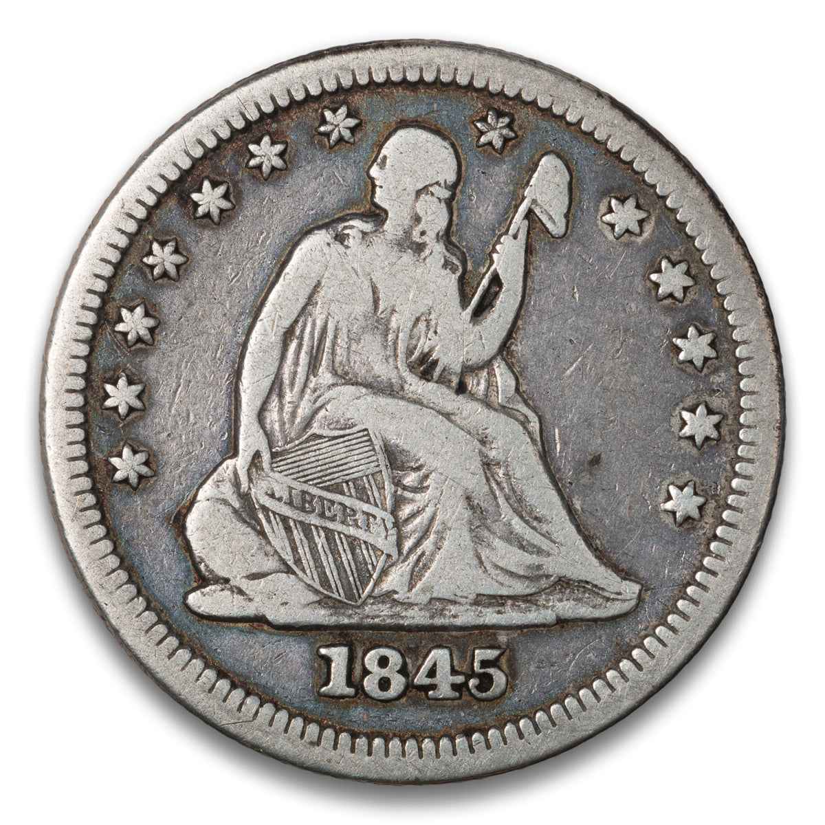 US 25 Cent Seated No Motto 1845 VF-25