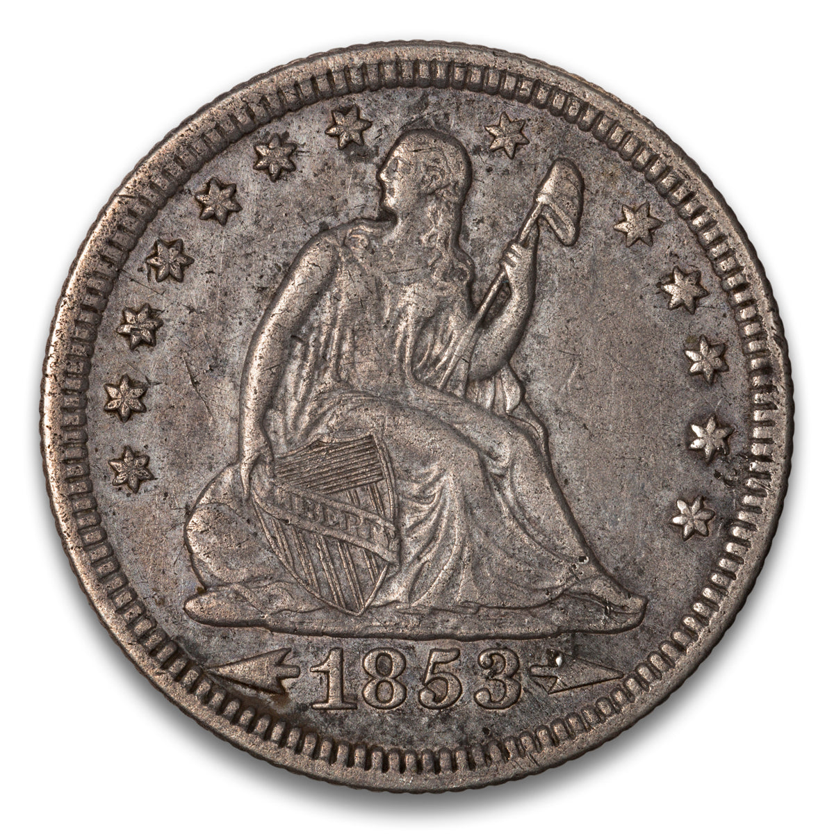 US 25 Cent Seated Arrows & Rays 1853 EF-40