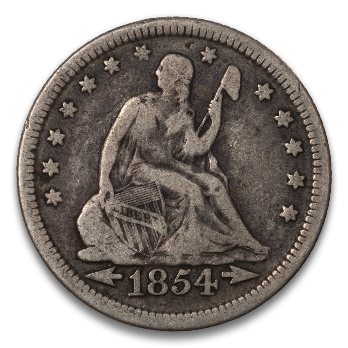 US 25 Cent Seated No Motto, Arrows 1854 VG-10