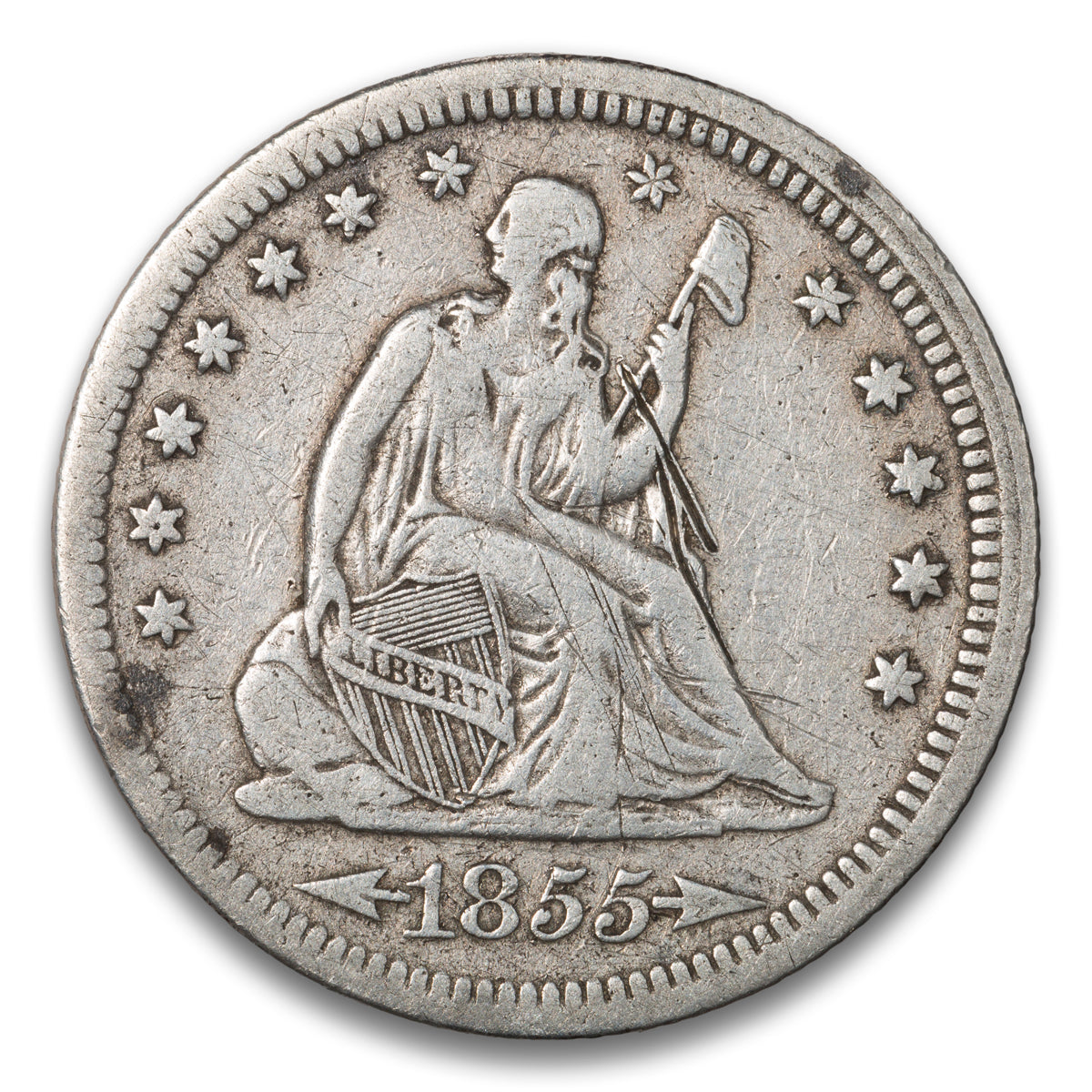 US 25 Cent Seated No Motto, Arrows 1855 VF-25