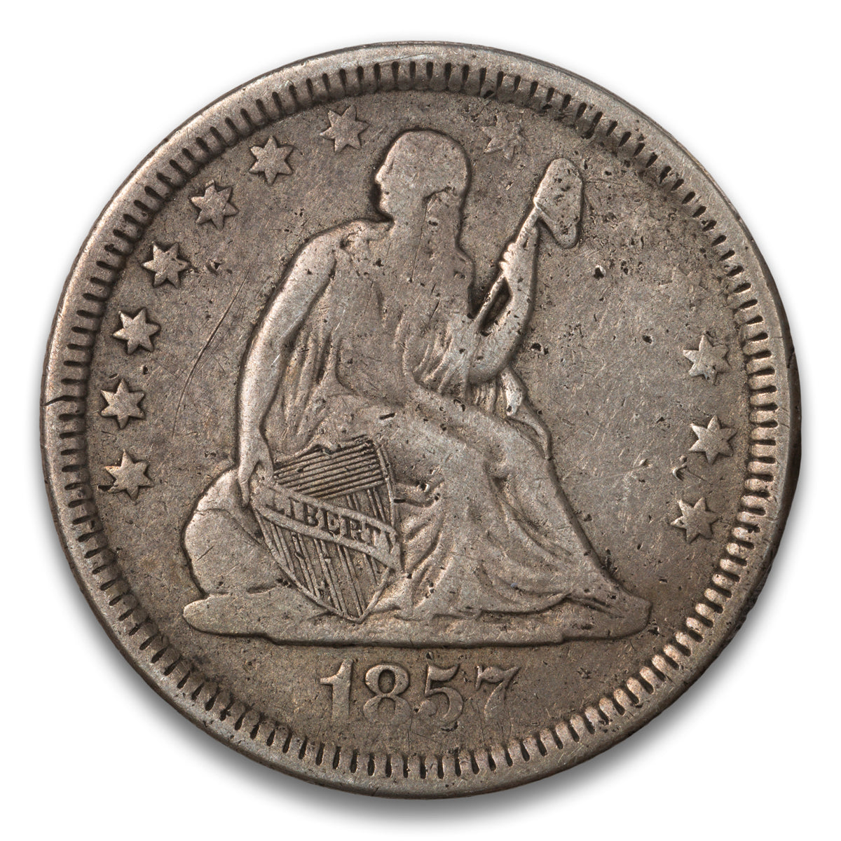 US 25 Cent Seated No Motto 1857 F-15