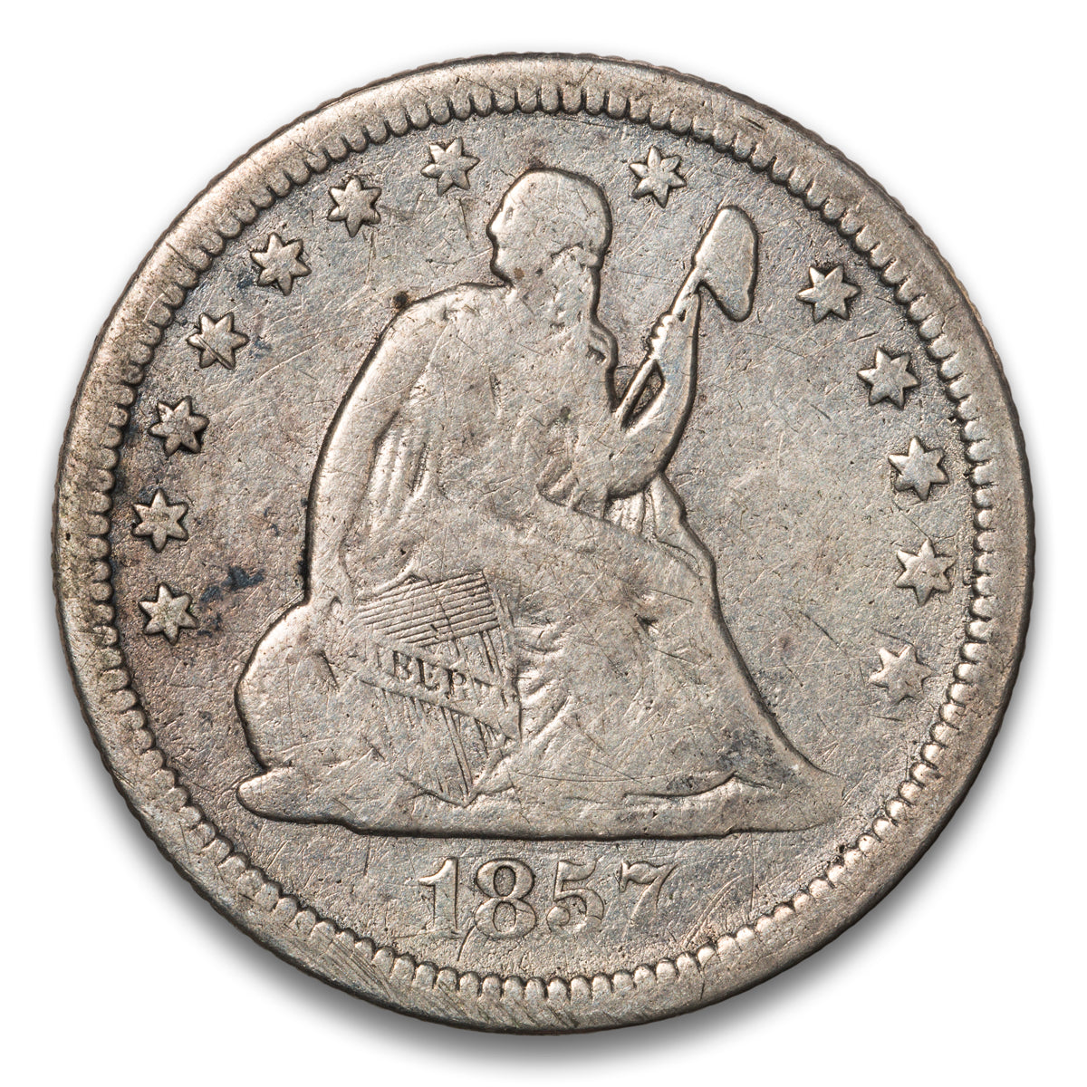 US 25 Cent Seated No Motto 1857 VG-10