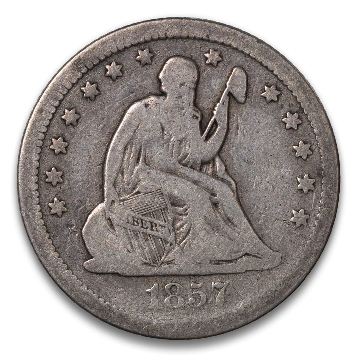 US 25 Cent Seated No Motto 1857 VG-8