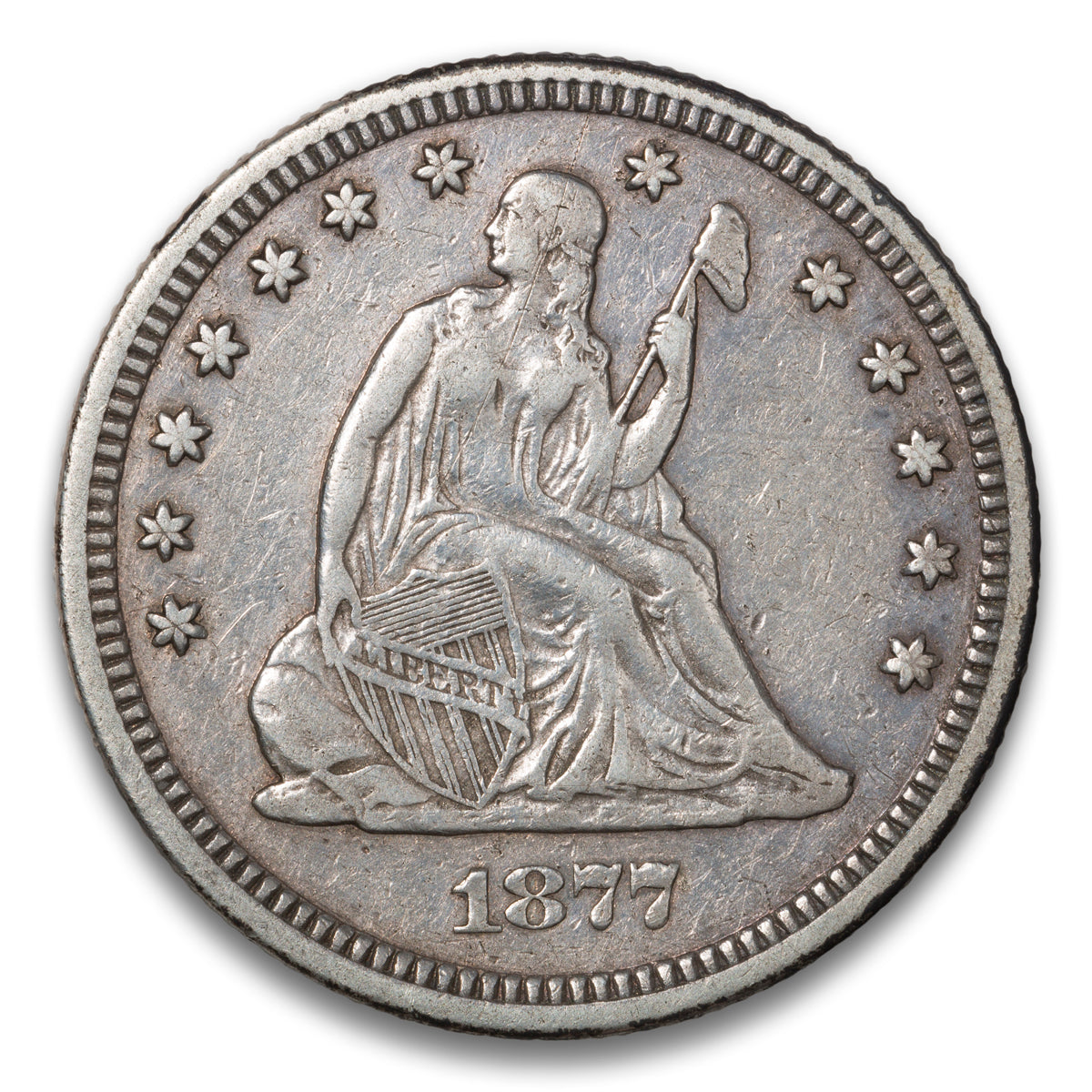 US 25 Cent Seated With Motto 1877 B-5F VF-30