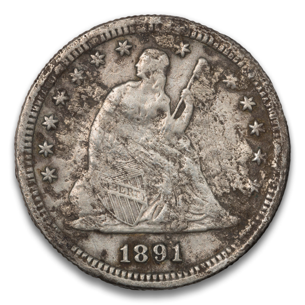 US 25 Cent Seated With Motto 1891 F-12