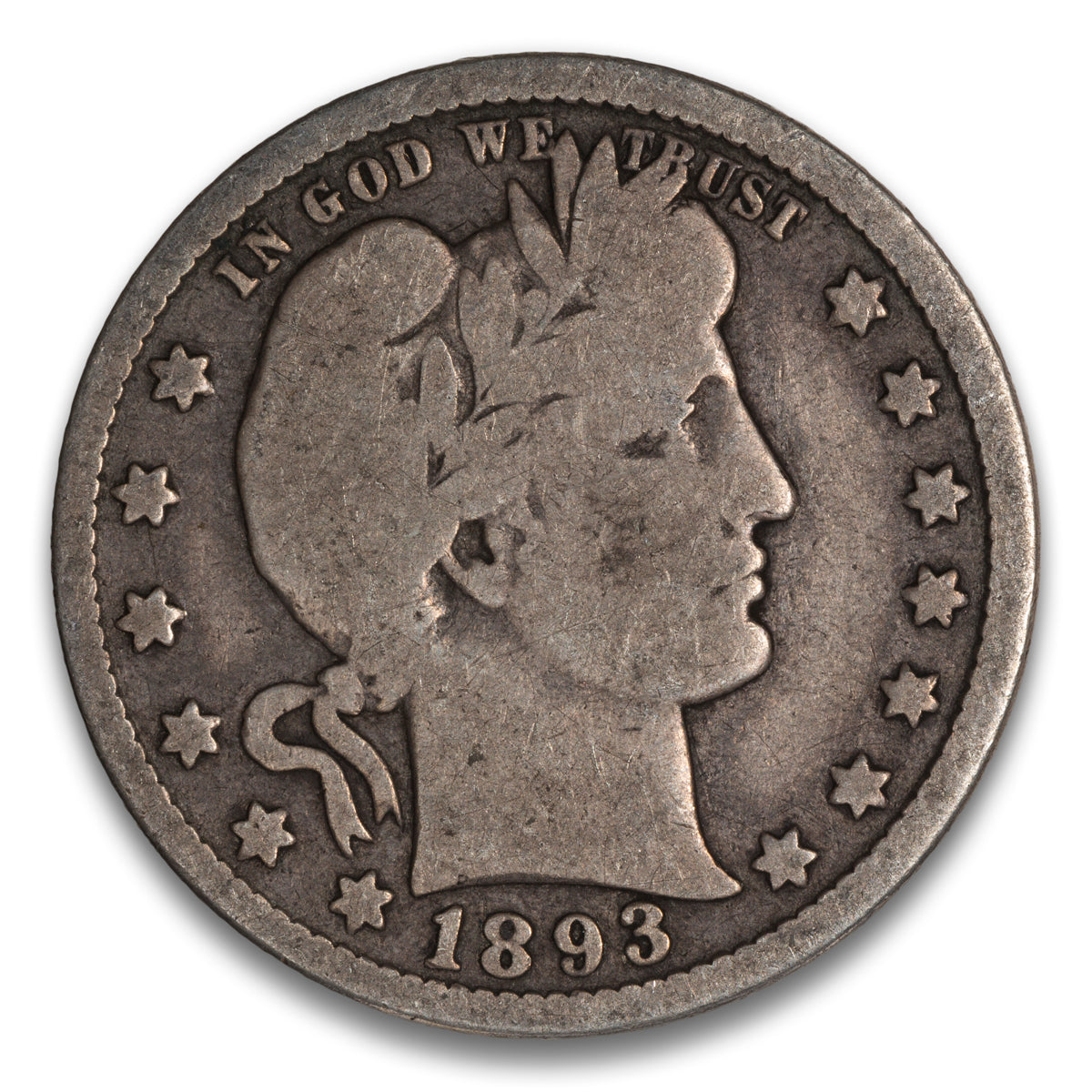 US 25 Cent Barber 1893O Far Right Mintmark VG-8