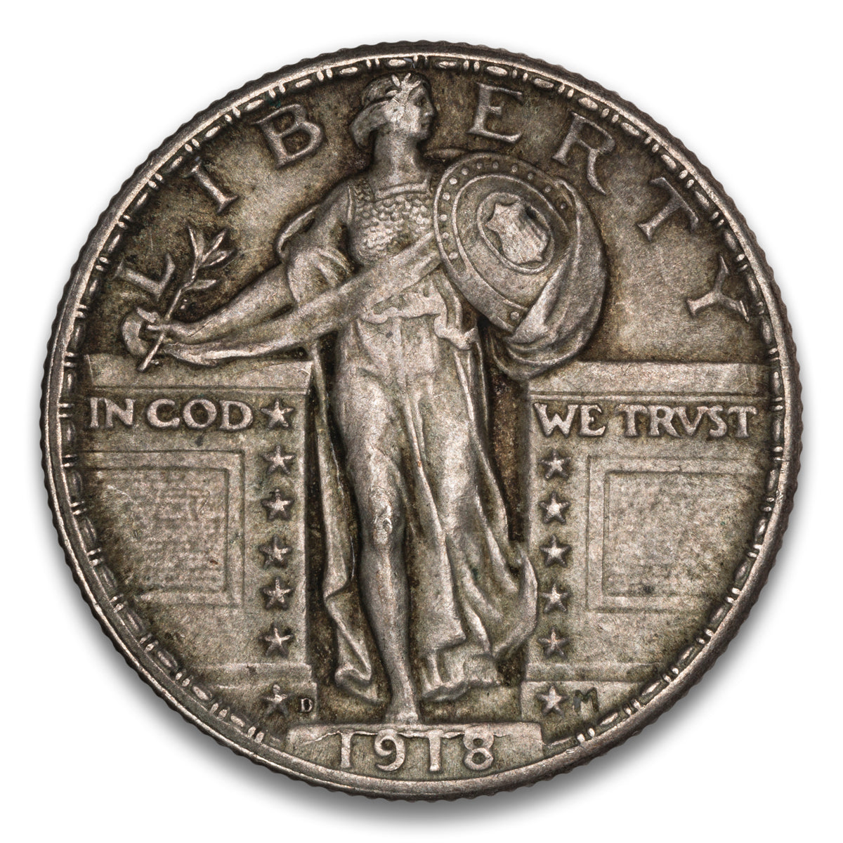 US 25 Cent Standing 1918D AU-53 Full Head