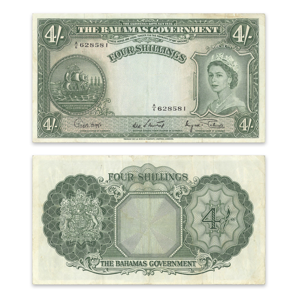 Bahamas 4 Shillings 1953 P# 13d VF-30