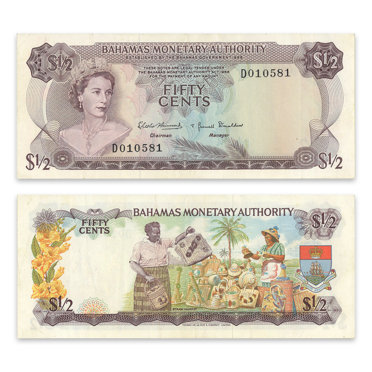 Bahamas 1/2 Dollar 1968 P# 26a VF-30