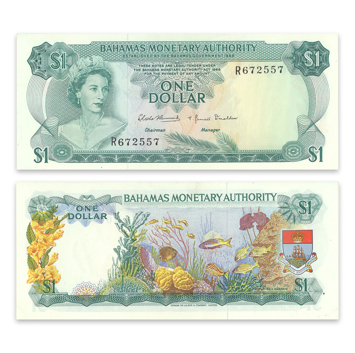 Bahamas 1 Dollar 1968 P# 27a AU-58
