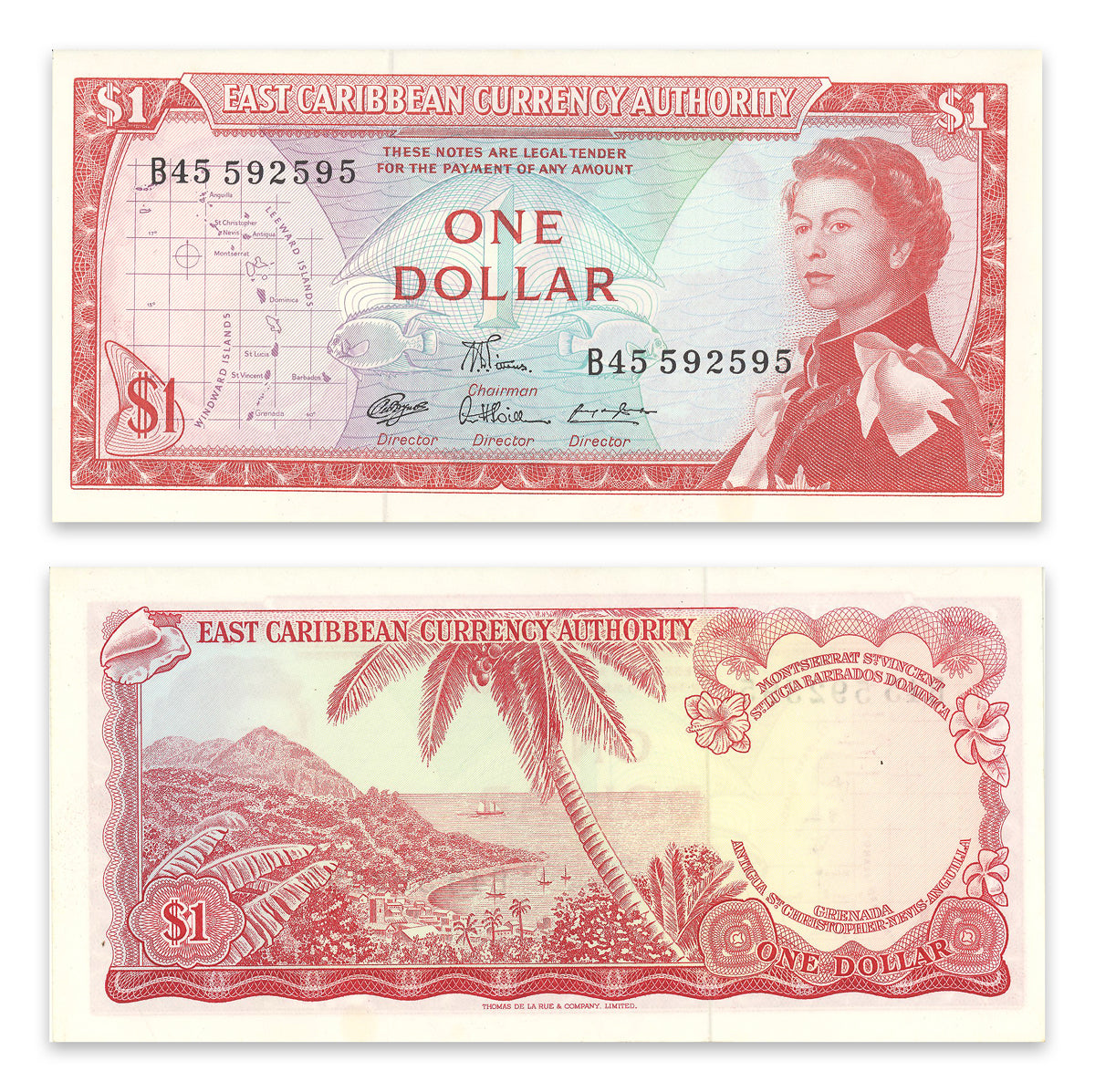 East Caribbean States 1 Dollar 1965 P# 13d AU-58