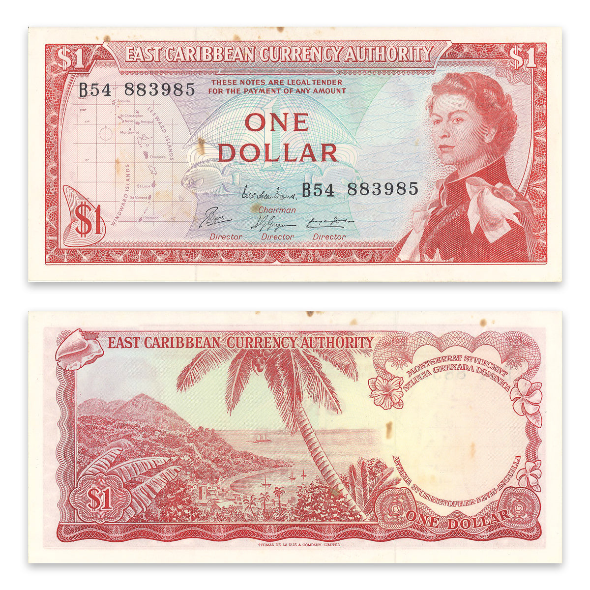 East Caribbean States 1 Dollar 1965 P# 13e AU-50