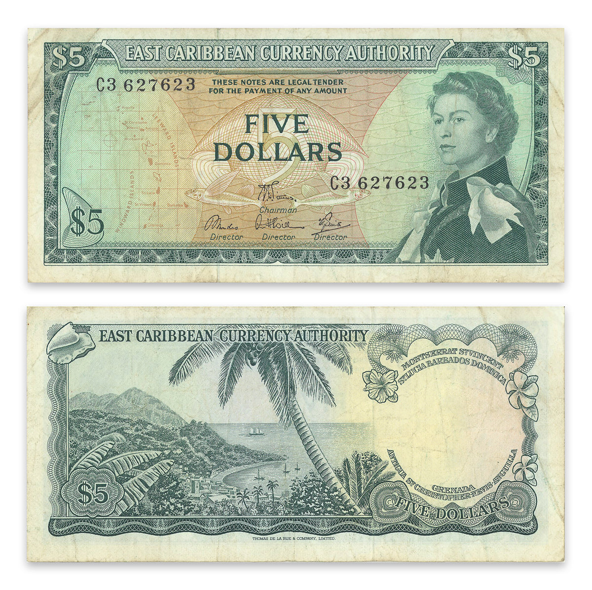 East Caribbean States 5 Dollars 1965 P# 14e VF-20